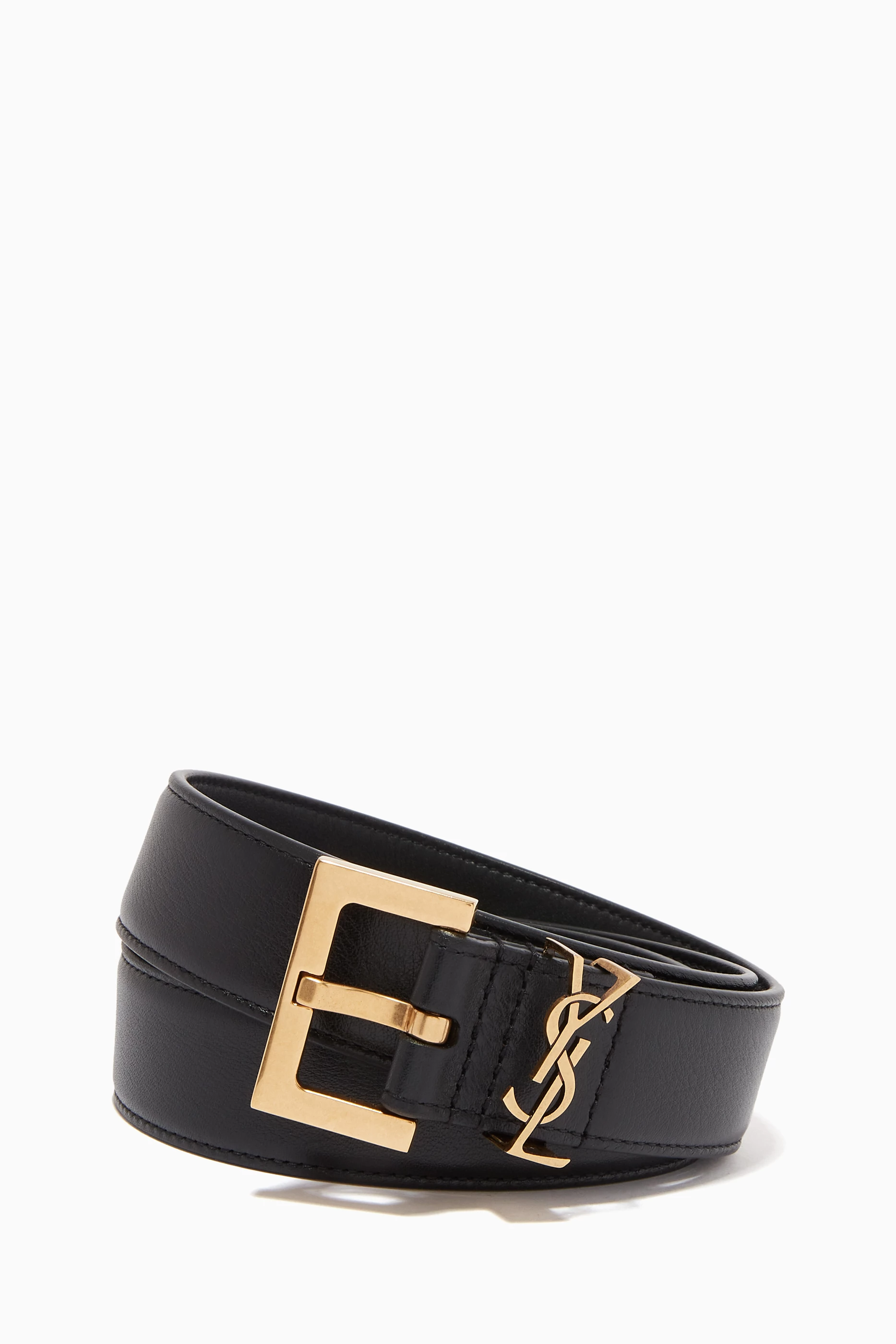 Buy SAINT LAURENT Black Monogramme Belt In Smooth Leather for