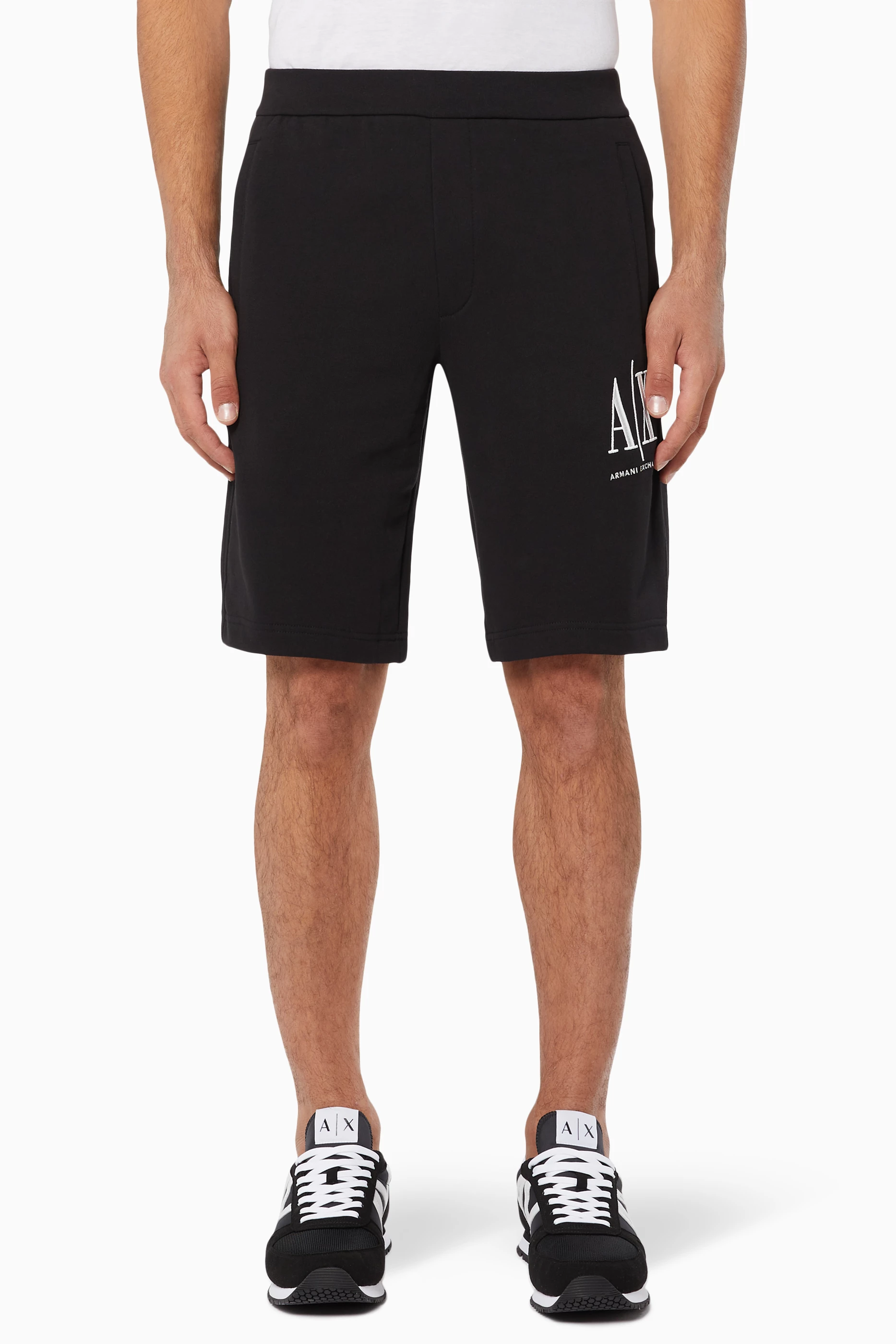 Buy Armani Exchange Black Logo Embroidery Cotton Shorts for Men in