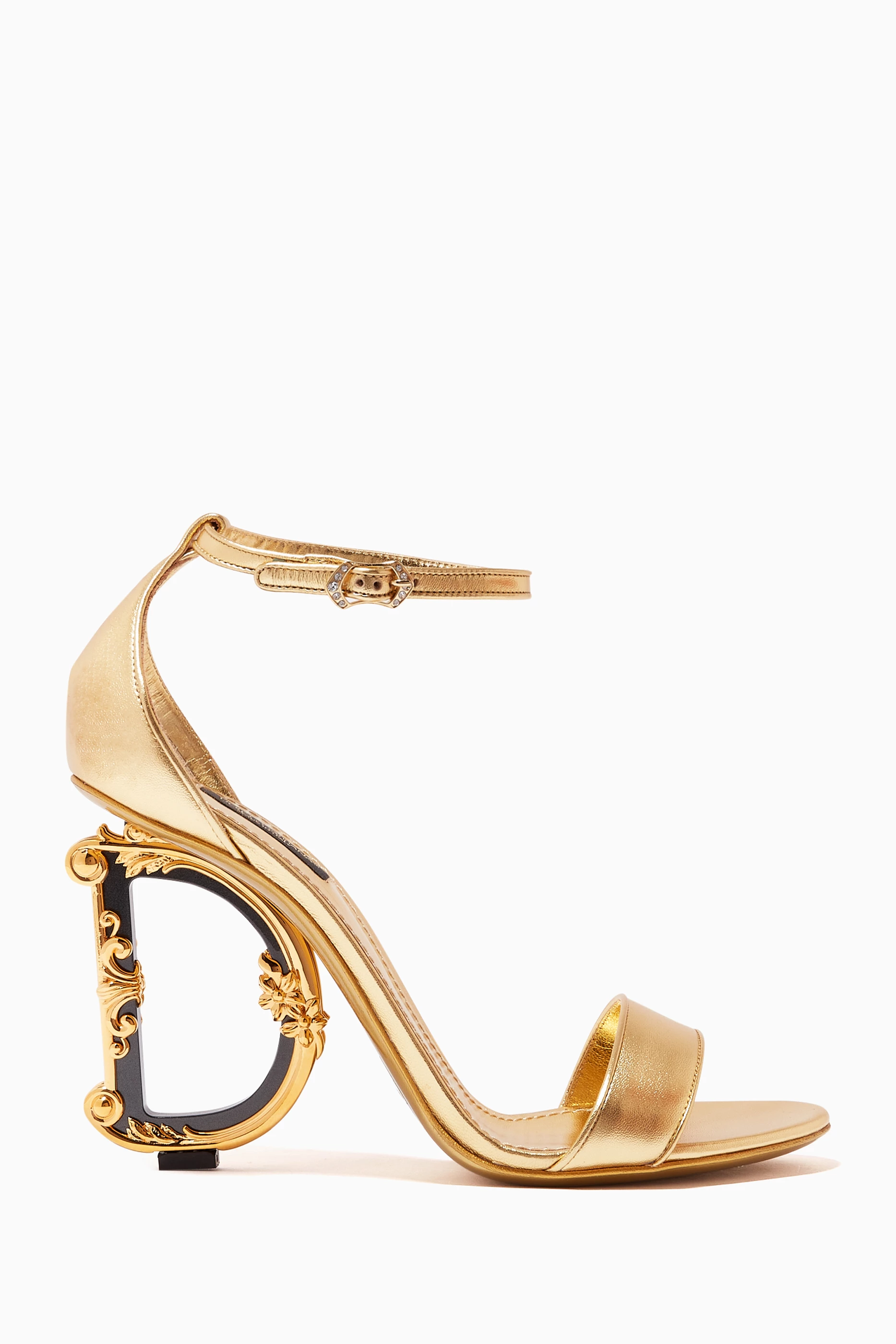 Buy Dolce Gabbana Gold DG Keira Sandals in Leather for Women in