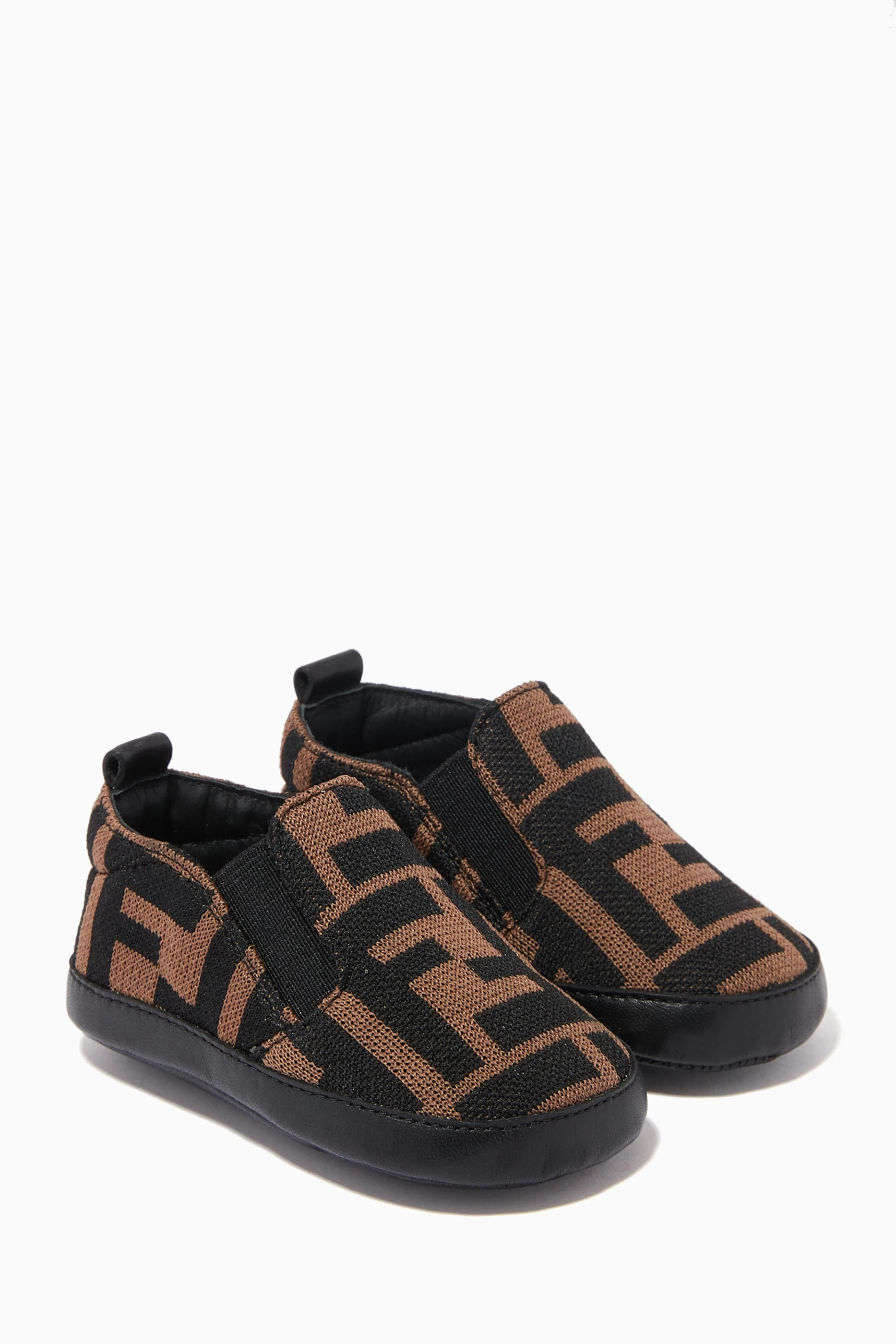 Buy Fendi Brown FF Monogram Shoes in Cotton for Kids in Bahrain