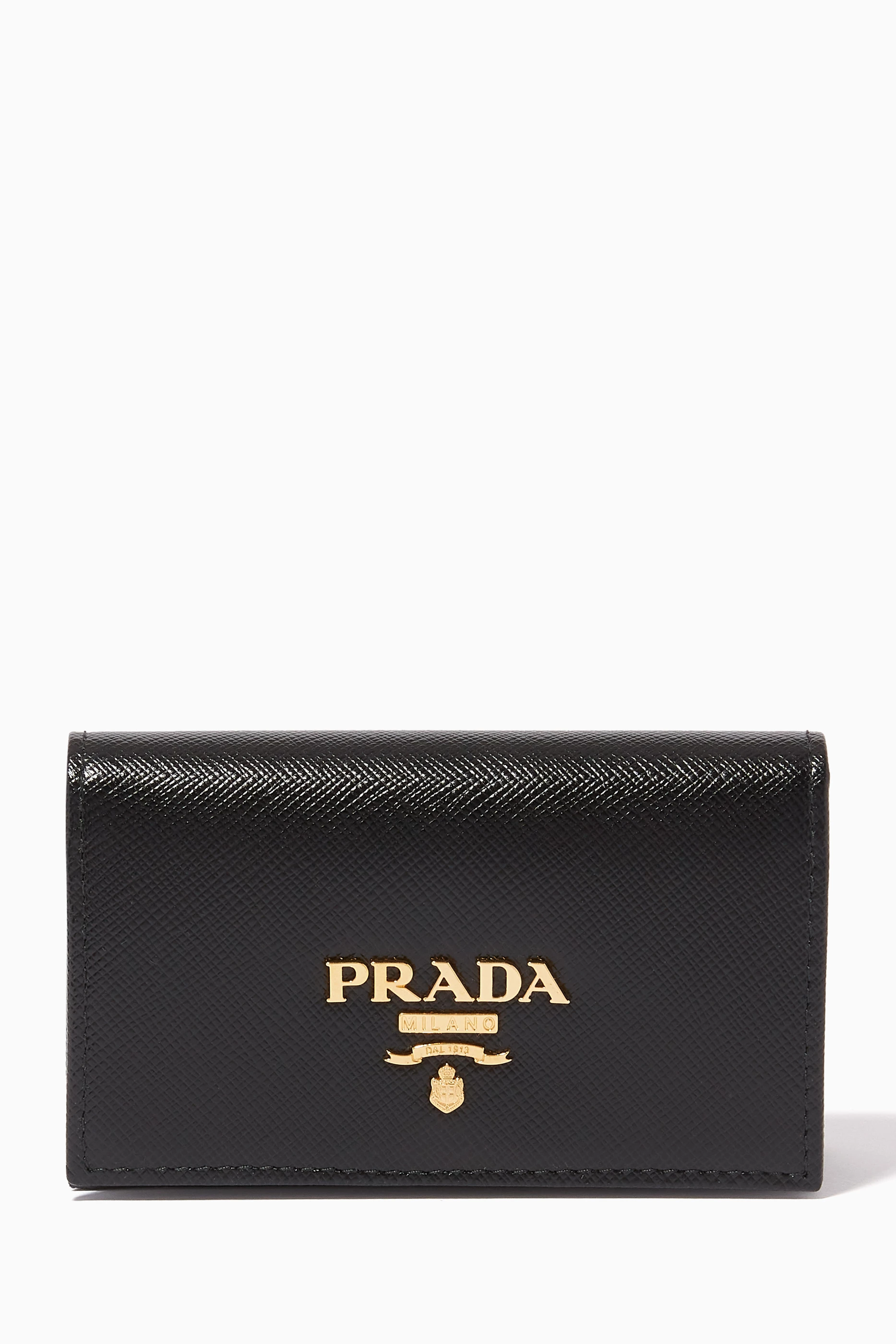 Shop Prada Black Small Logo Wallet in Saffiano Leather for WOMEN | Ounass  Bahrain