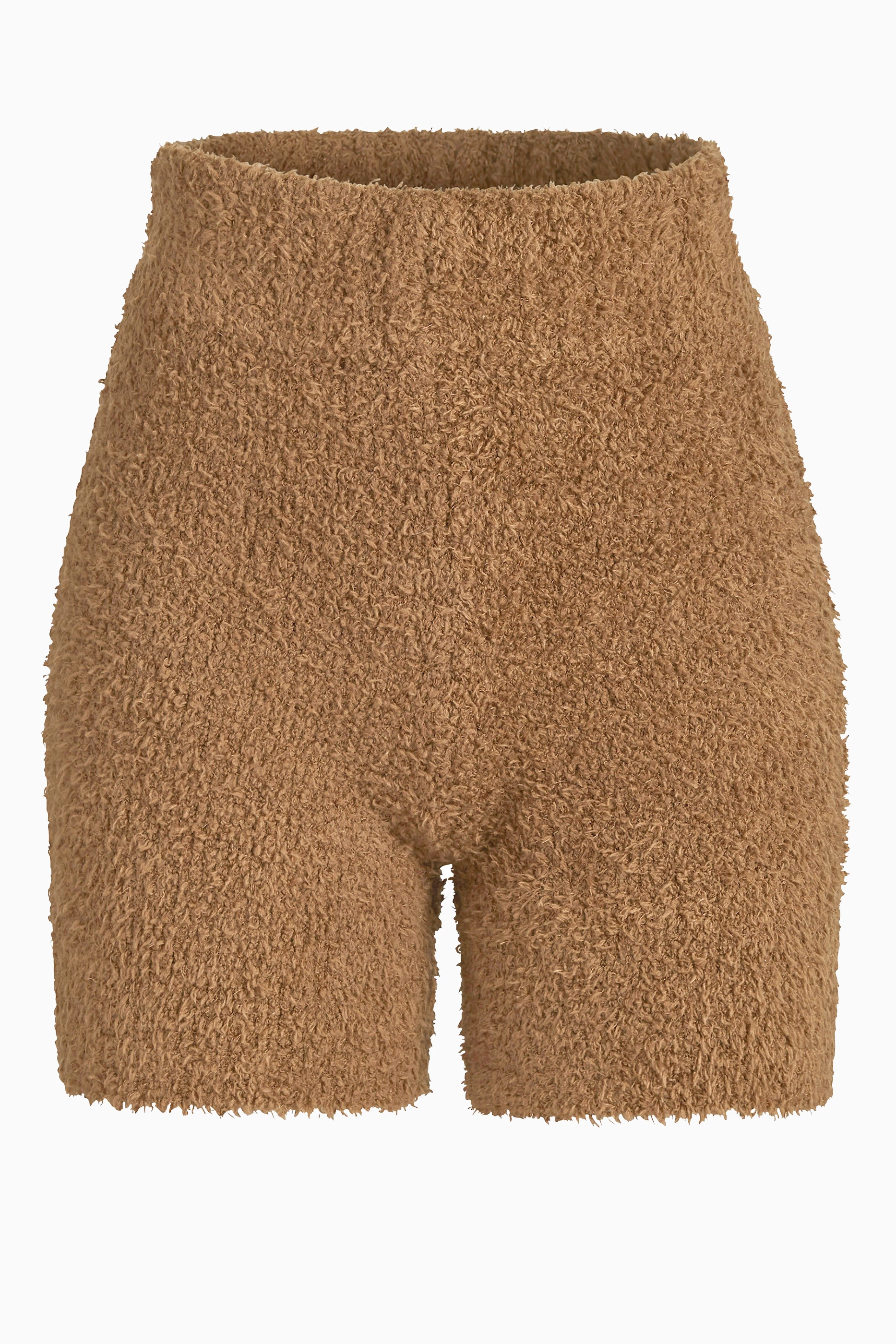 Skims Cozy Knit Shorts Brown Stretch Fuzzy Boucle Yarn Lounge Sz S / M