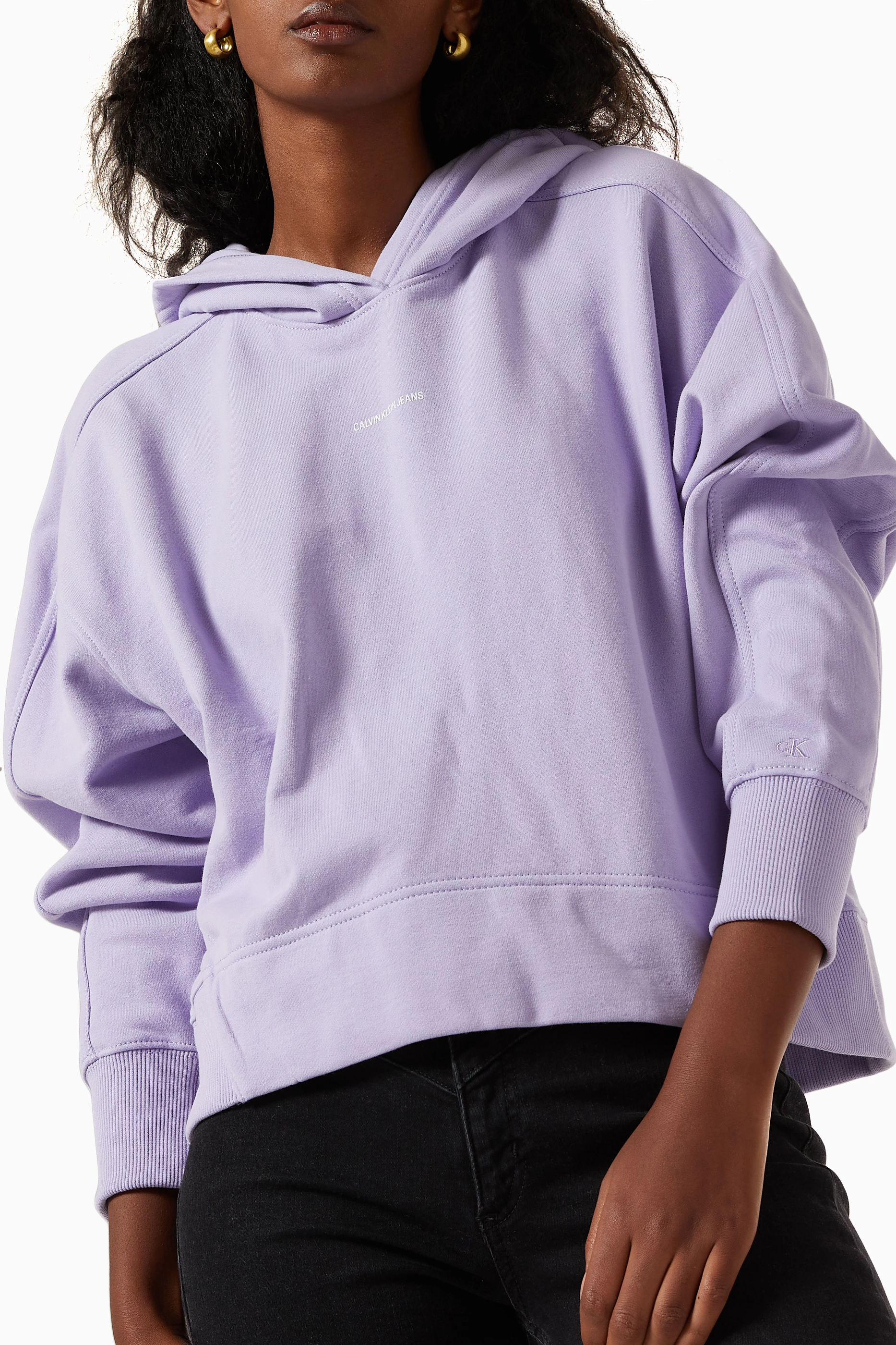 Shop Calvin Klein Jeans Purple Micro Logo Oversized Hoodie in Organic  Cotton for WOMEN | Ounass Bahrain