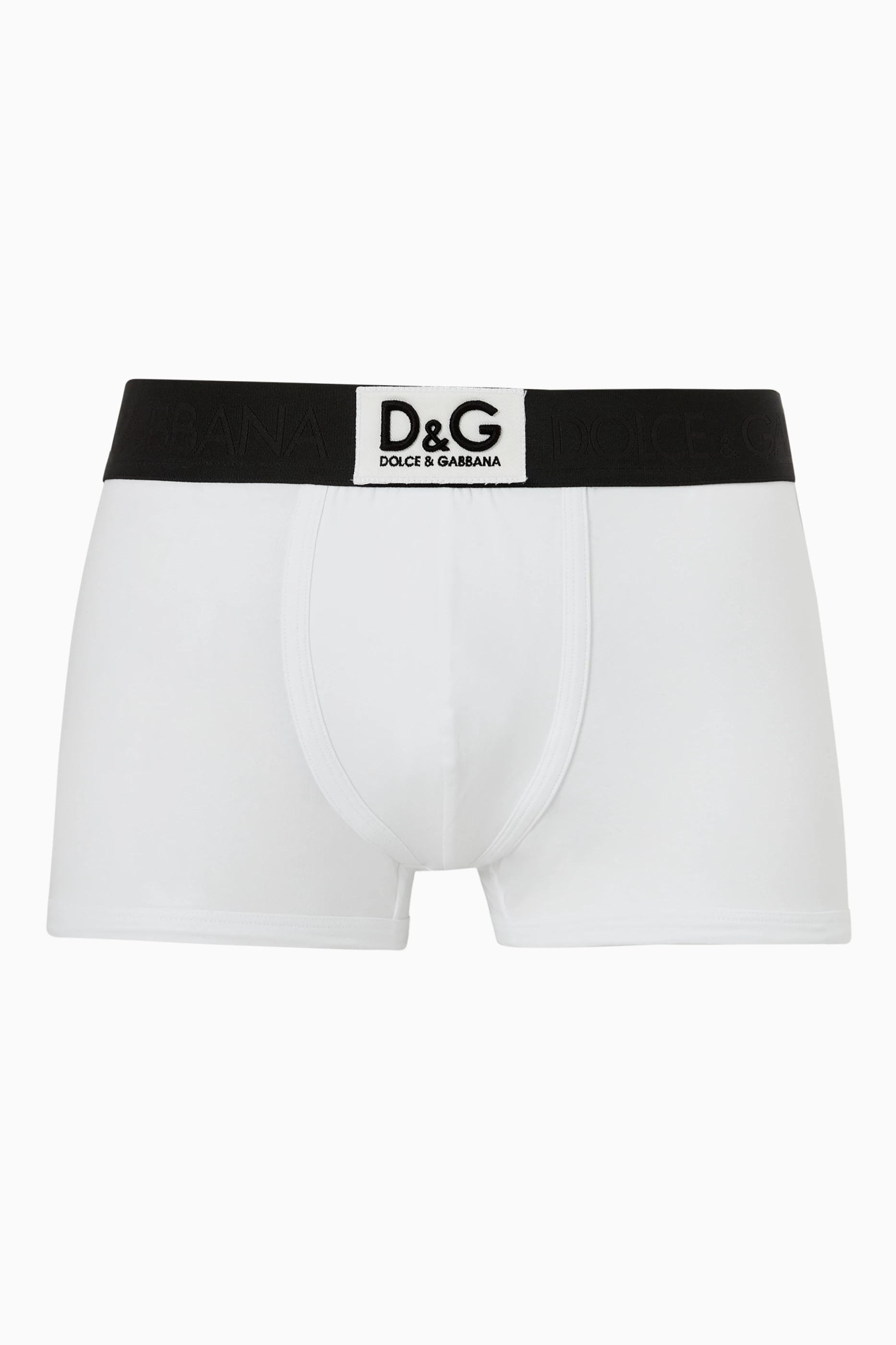 Buy Dolce & Gabbana White Boxers with D&G Patch in Two-way Stretch