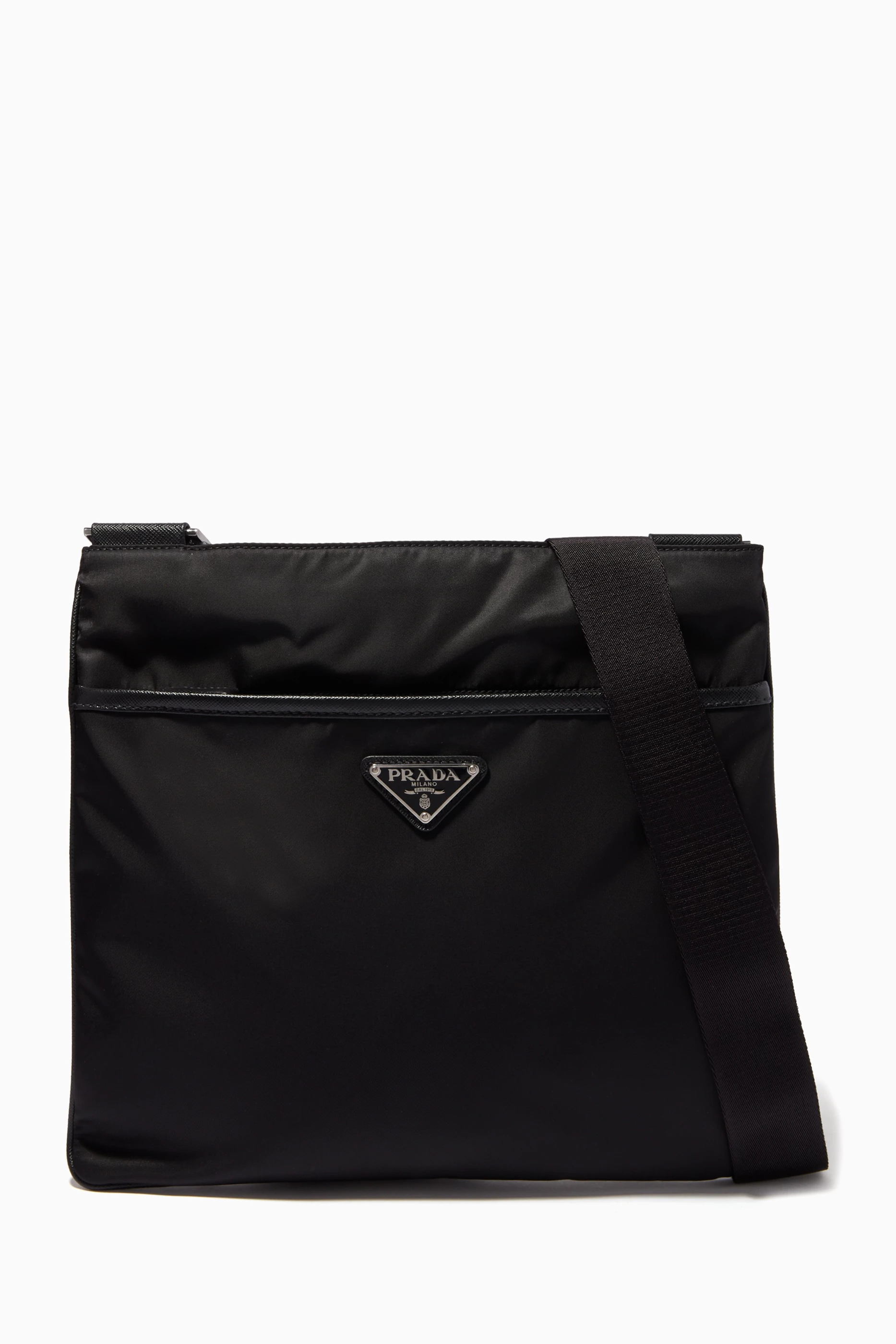 Shop Prada Black Triangle Logo Shoulder Bag in Re-Nylon & Saffiano Leather  for MEN | Ounass Bahrain