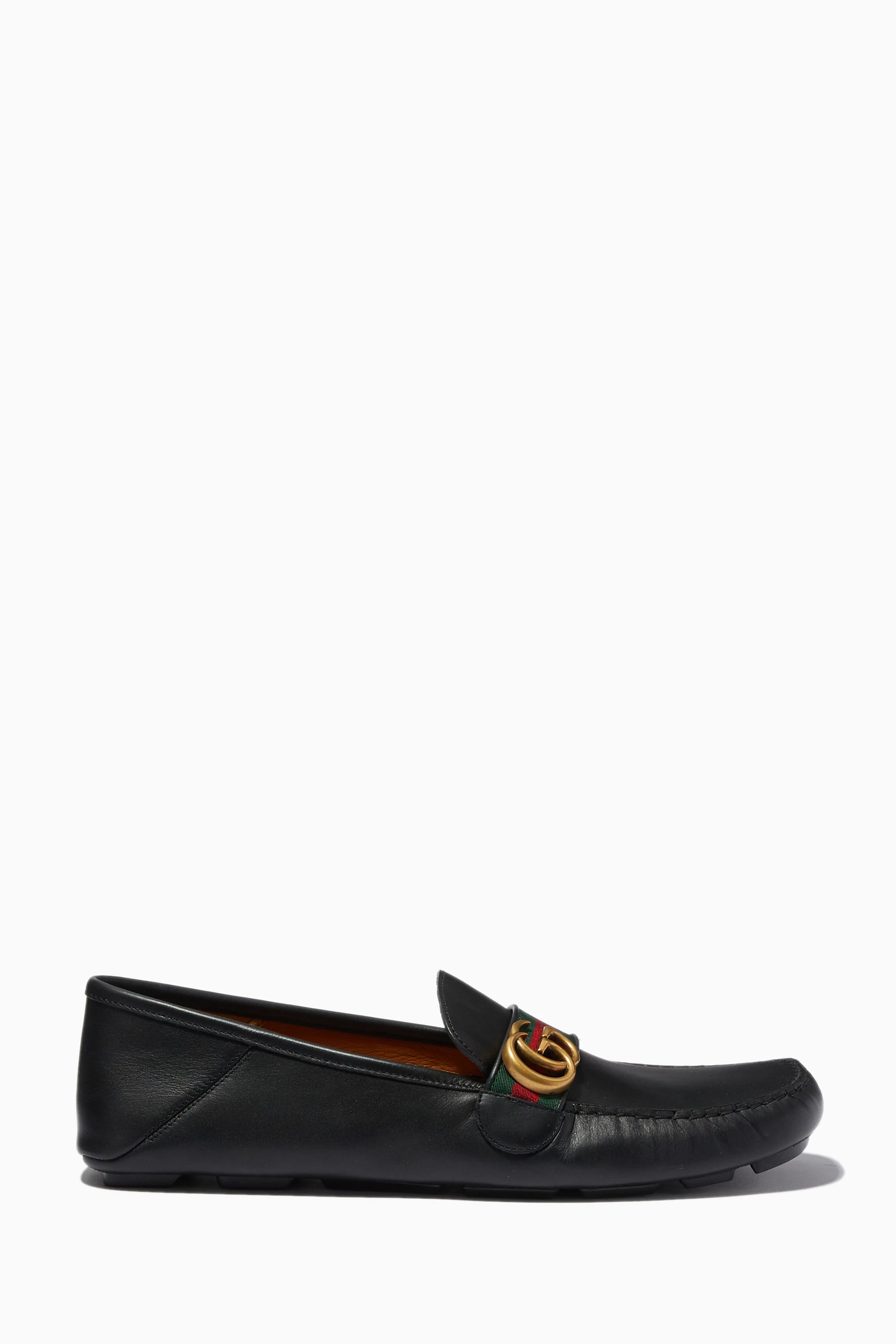 Buy Gucci Black GG Web Driving Shoes in Leather for Men in Bahrain