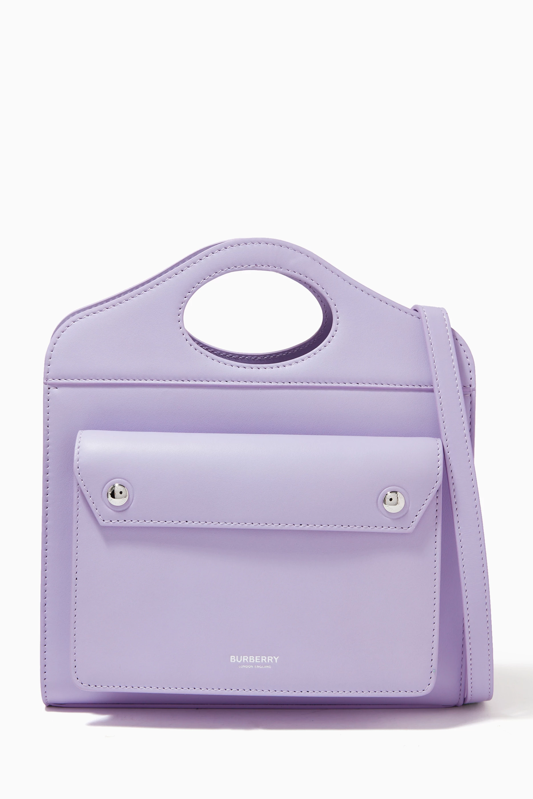 Shop Burberry Purple Mini Pocket Tote Bag in Topstitched Leather for WOMEN  | Ounass Bahrain