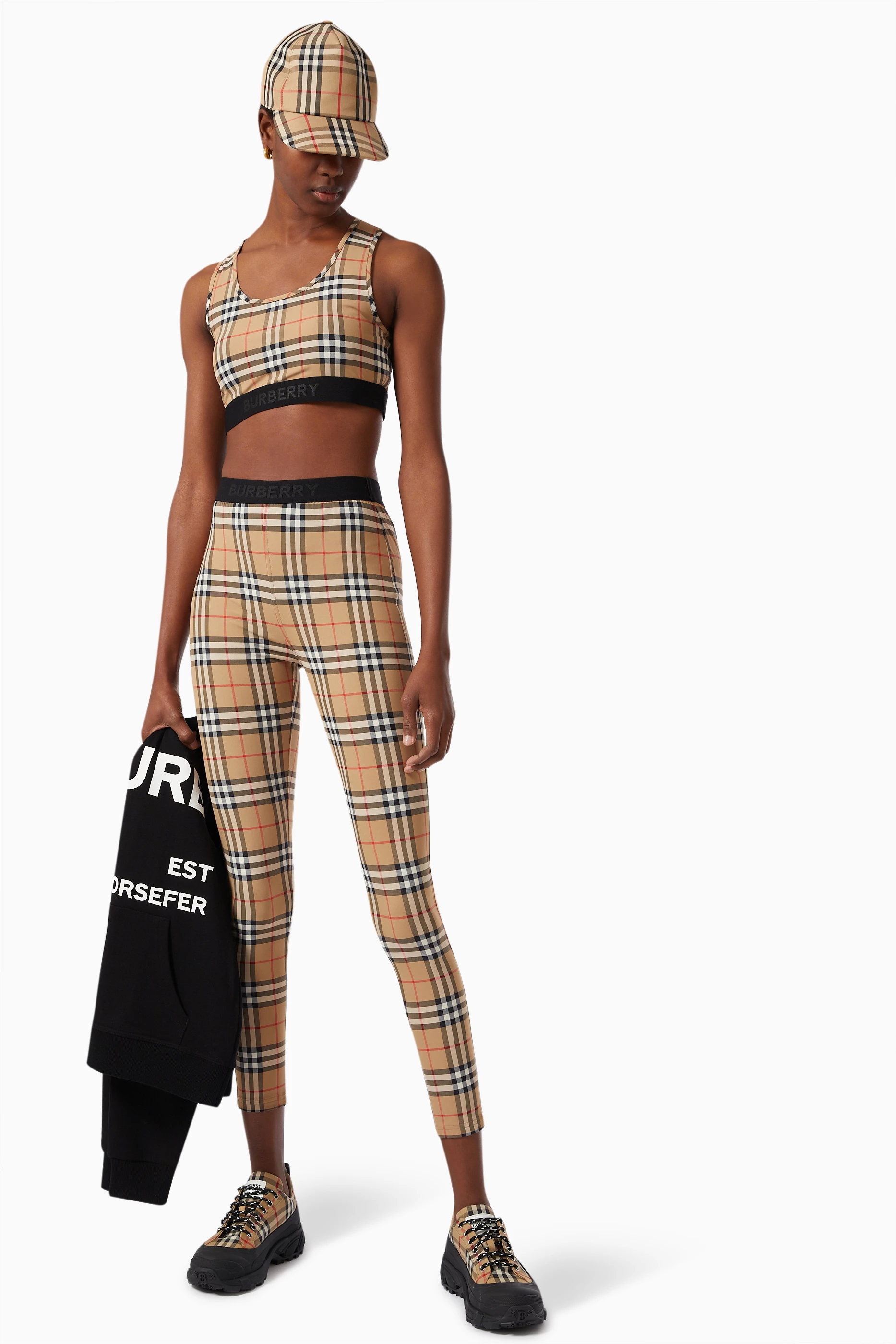 Shop Burberry Neutral Vintage Check Sports Bra with Logo Detail in Jersey  for WOMEN | Ounass Bahrain