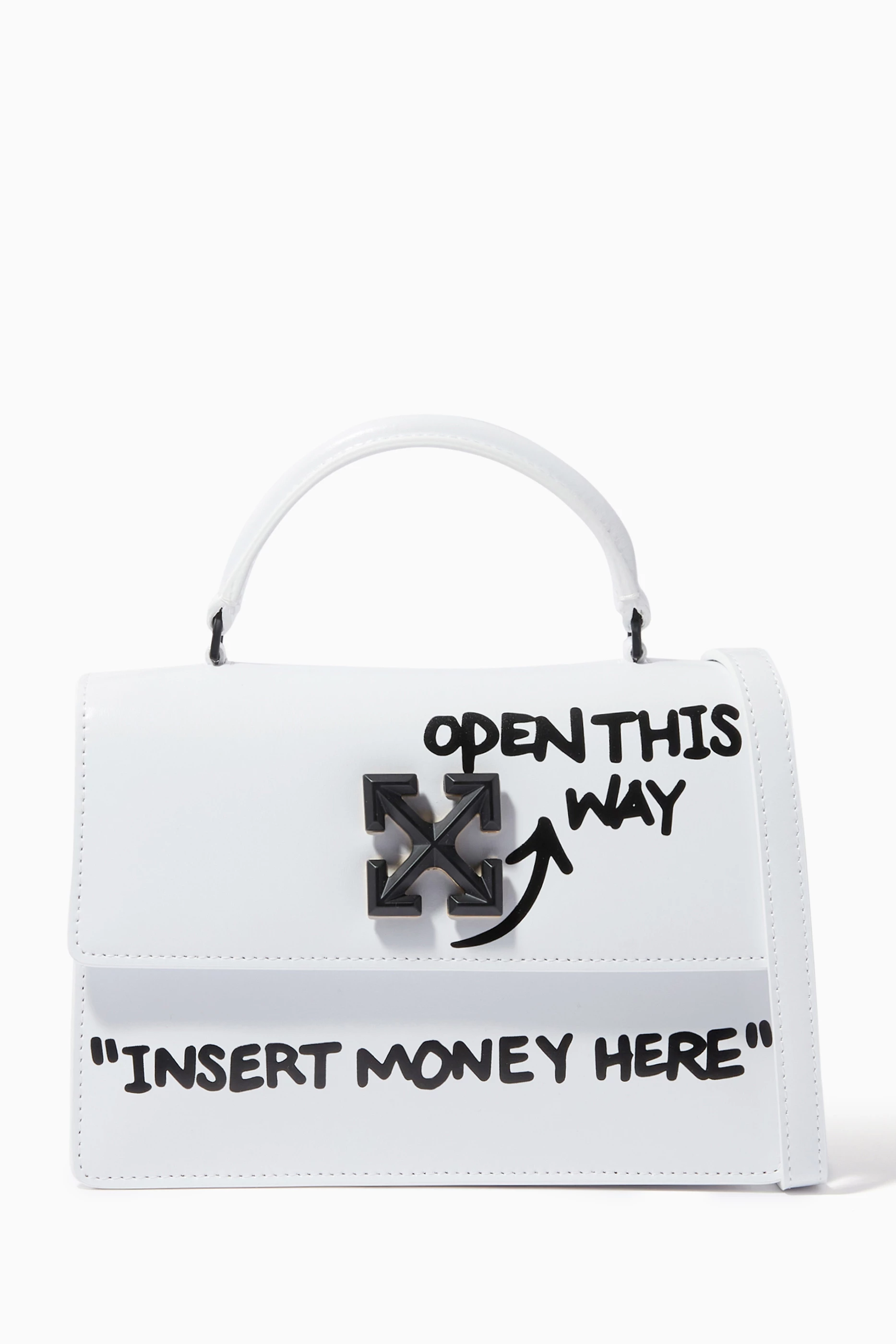 OFF-WHITE 1.4 Jitney Bag CASH INSIDE Off White Black in Leather with  Silver-tone - US