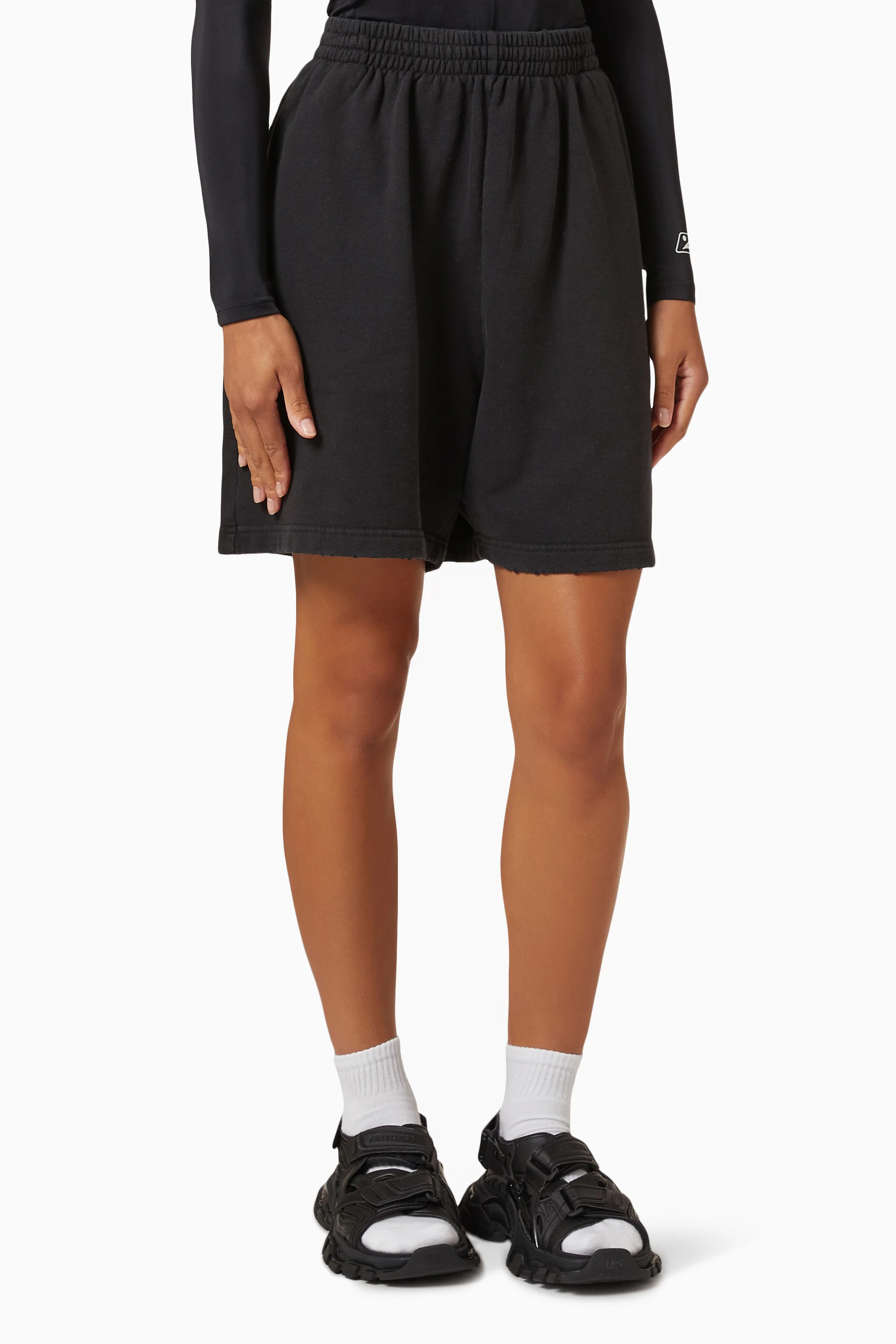 Shop Balenciaga Black BB Paris Icon Sweat Shorts in Curly Fleece