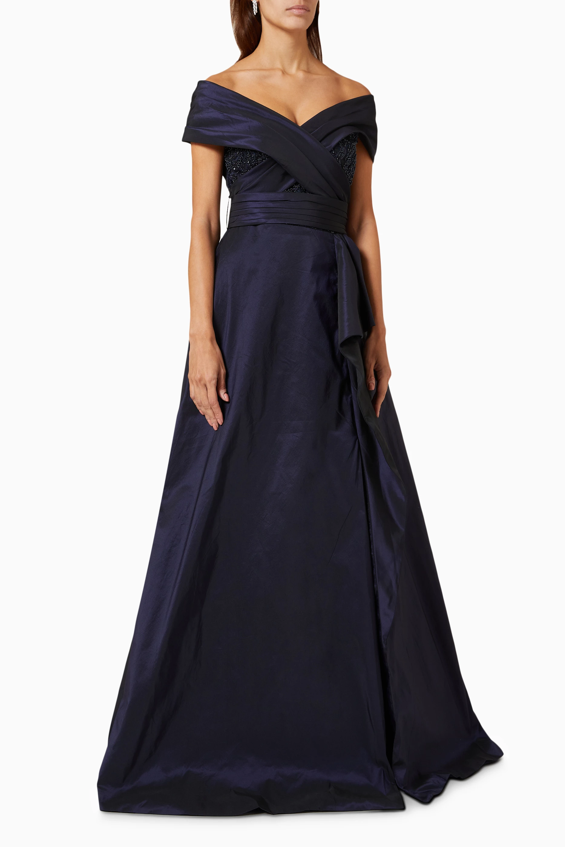 Teri jon embellished shop lace peplum gown