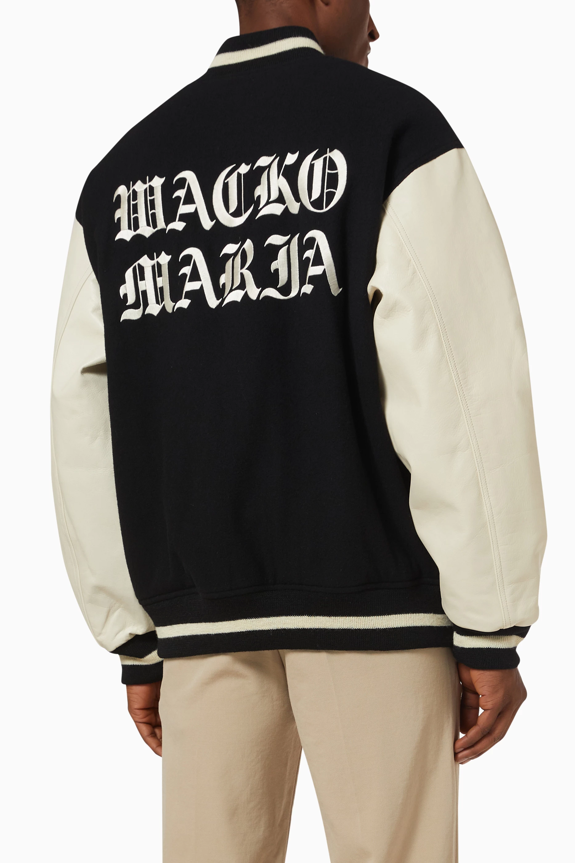 Buy WACKO MARIA Black Logo Varsity Jacket in Wool & Leather for MEN in  Bahrain | Ounass