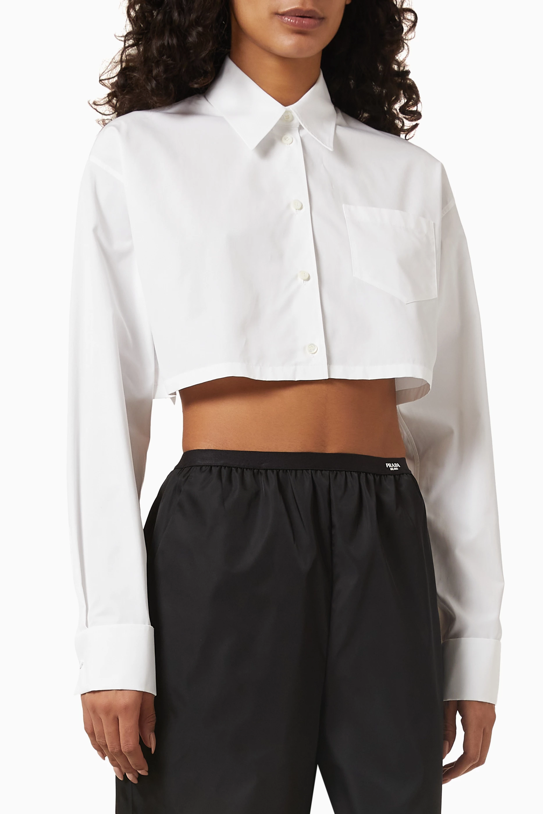 Shop Prada White Crop Shirt in Cotton-poplin for WOMEN | Ounass Bahrain
