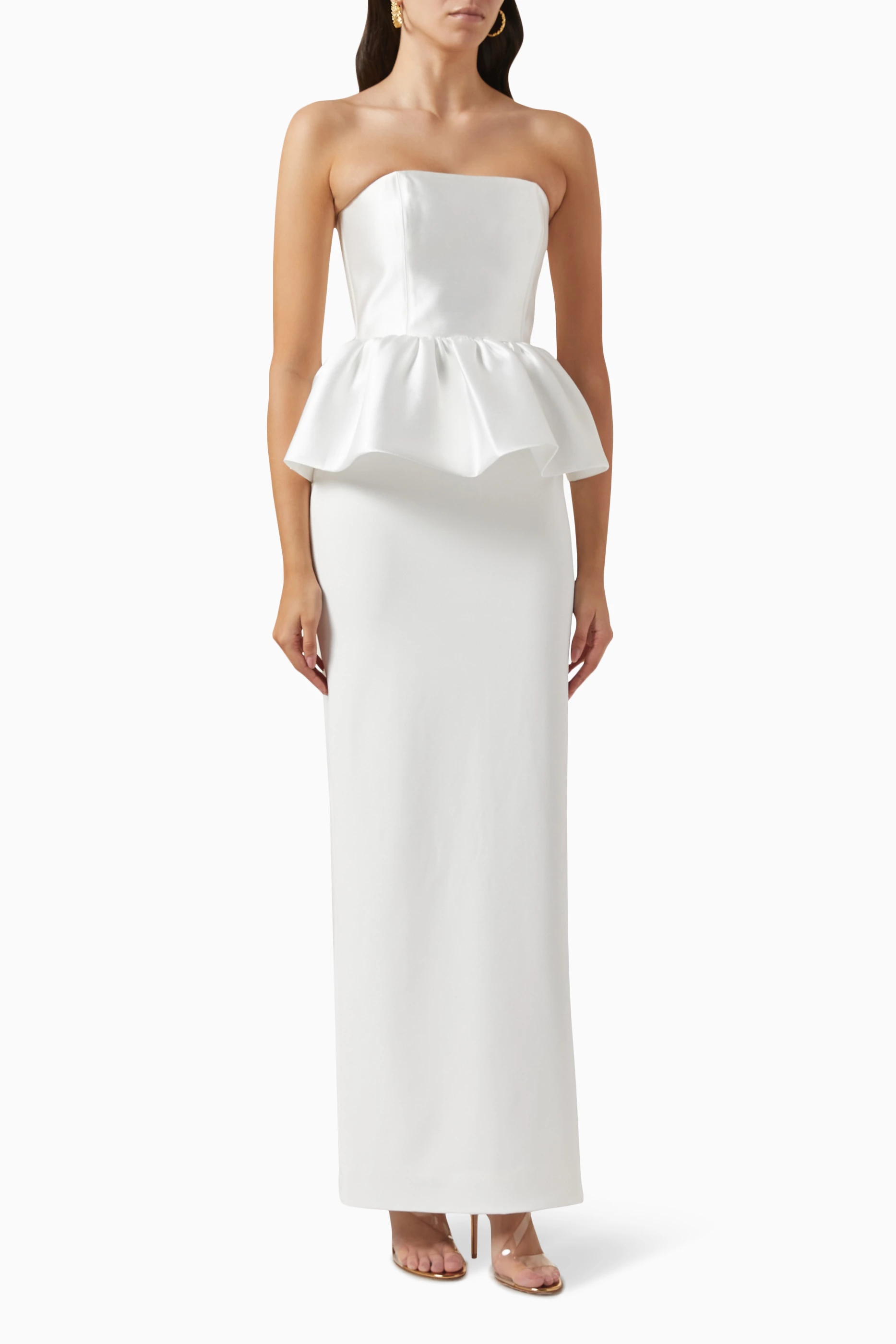 Buy Solace London White Maddison Peplum Maxi Dress in Crepe for