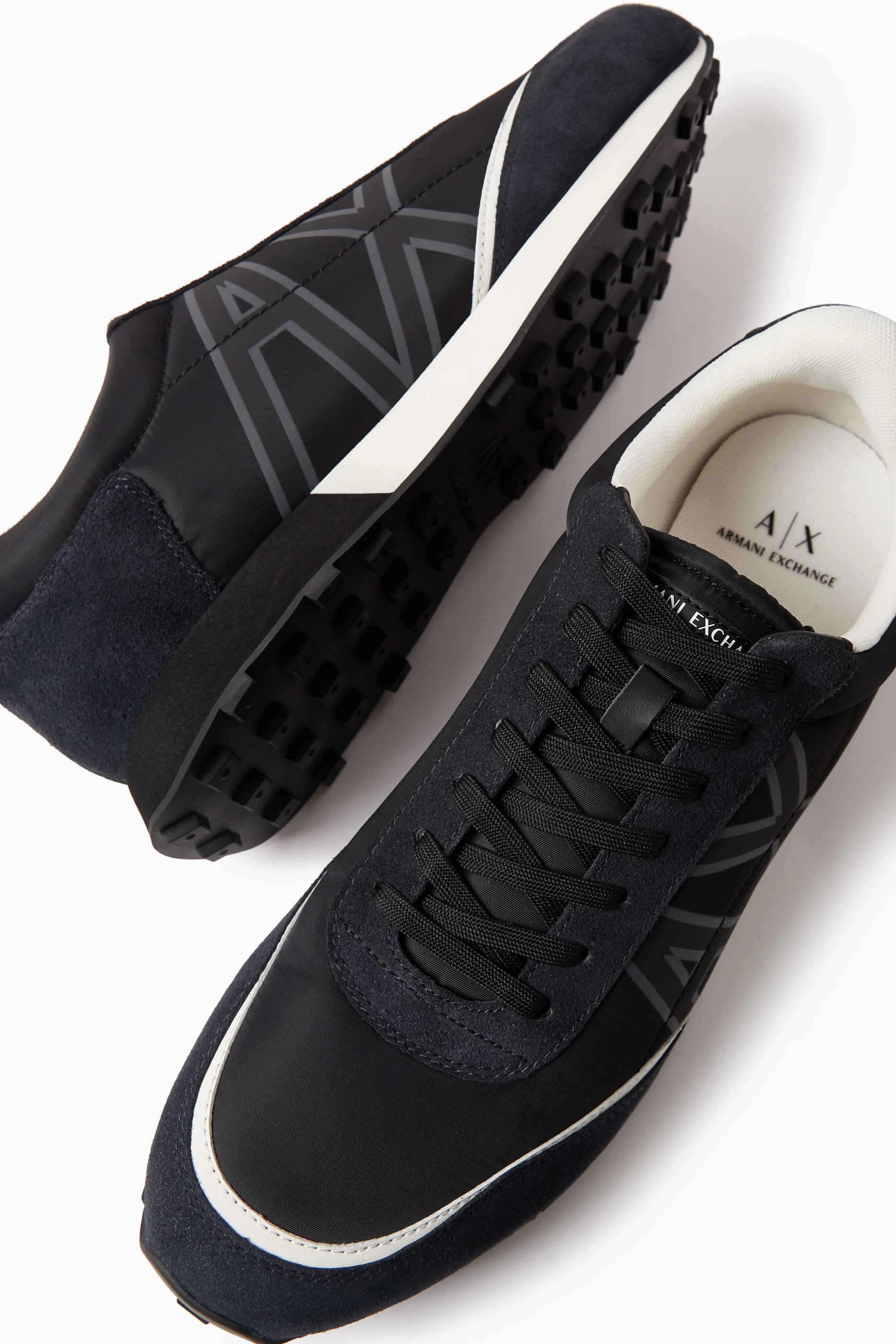 Buy Armani Exchange Blue Serg AX Bold Logo Sneakers in Faux