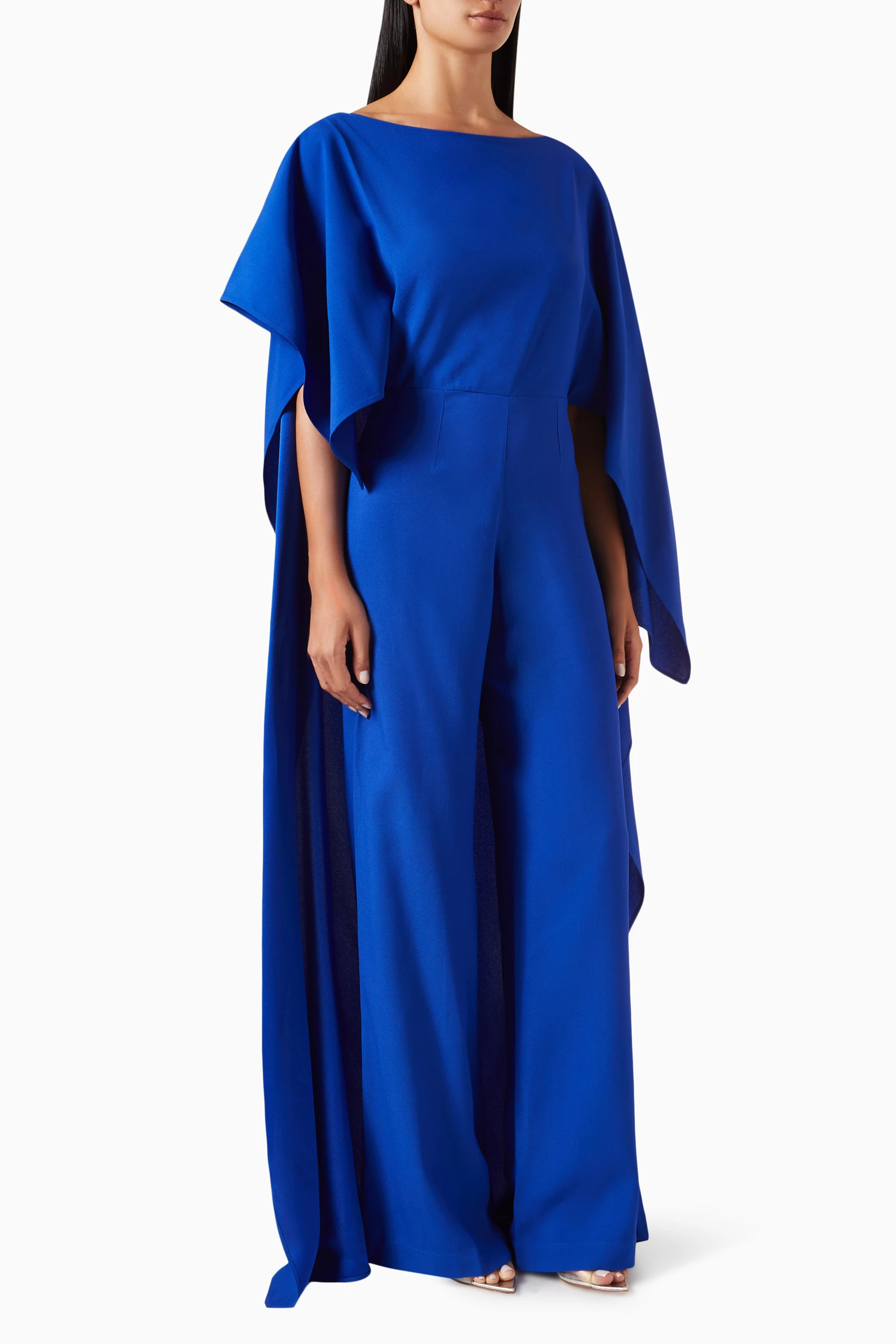Royal blue jumpsuit with sales cape