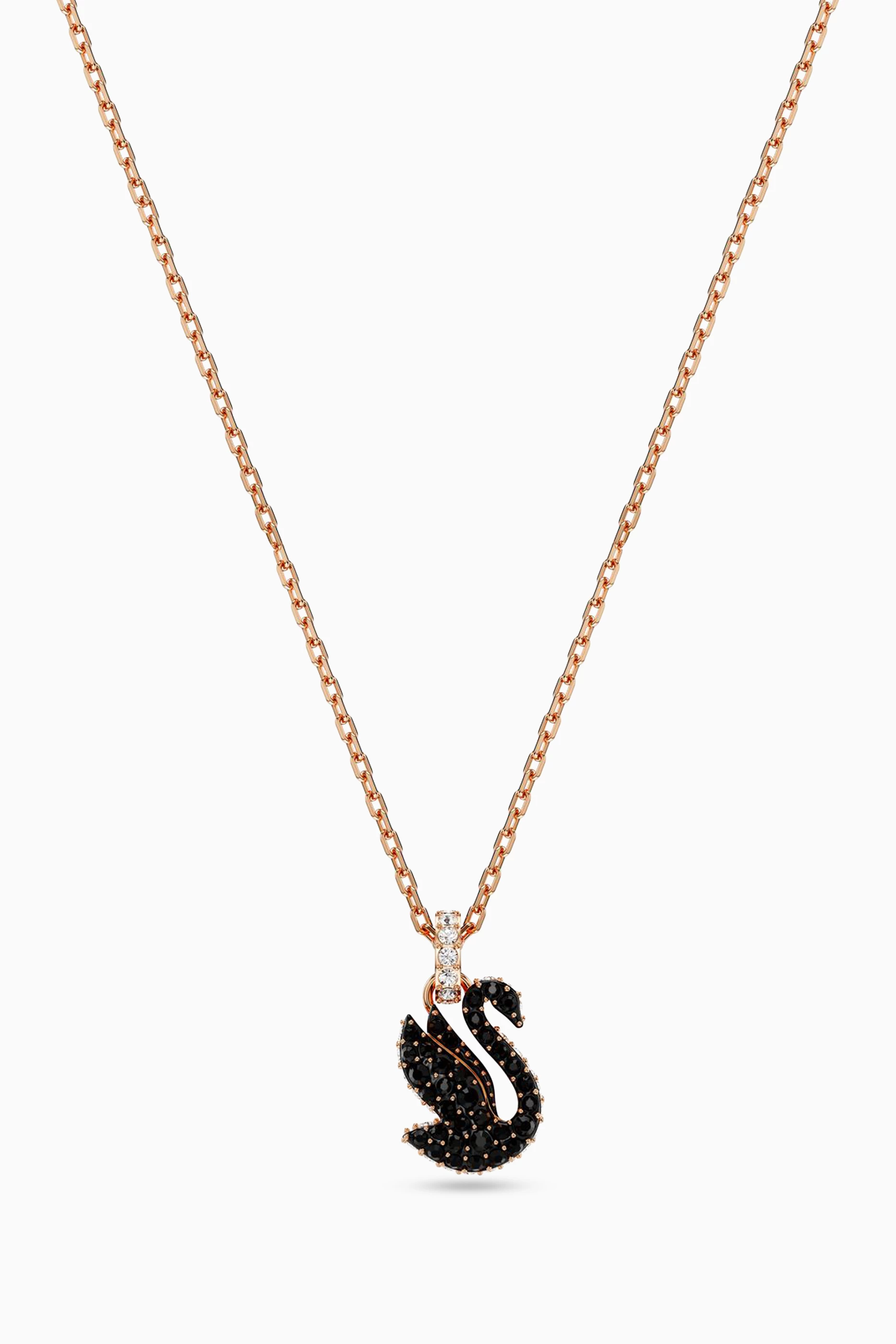 Buy Swarovski Black Iconic Swan Pendant Necklace in Rose Gold