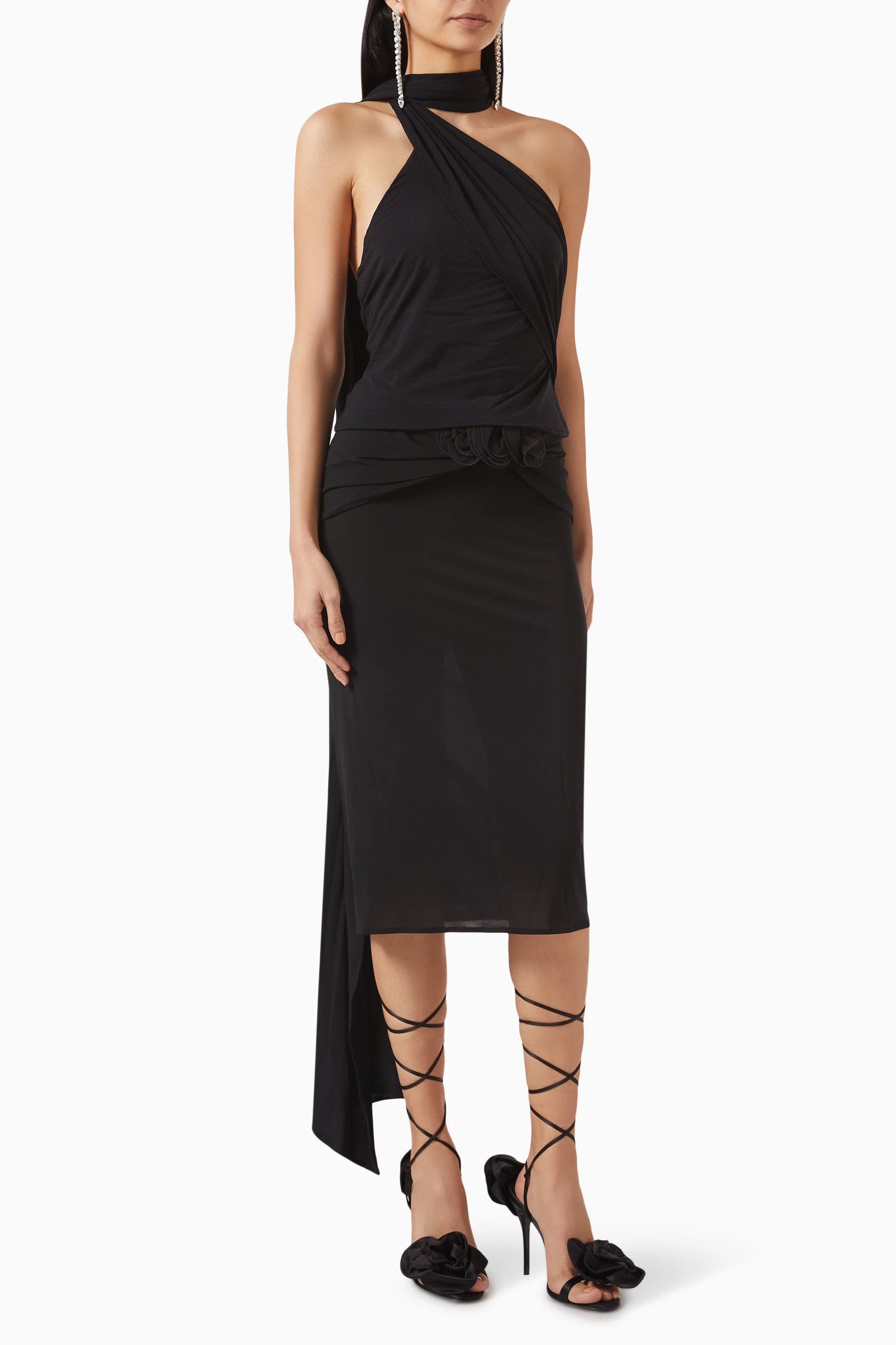 Buy Magda Butrym Black Jersey Wrap Neck Top for Women in Bahrain