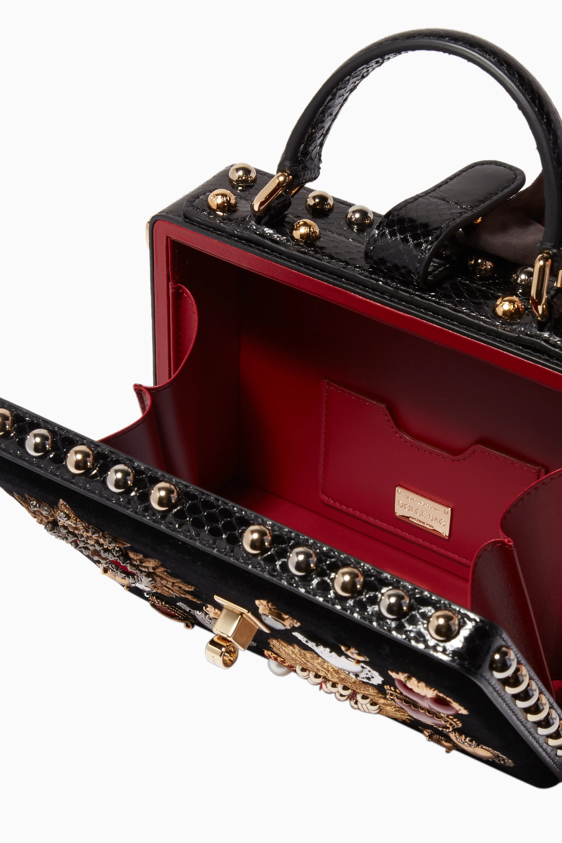 Buy Dolce & Gabbana Black Black Velvet Embellished Dolce Box Bag