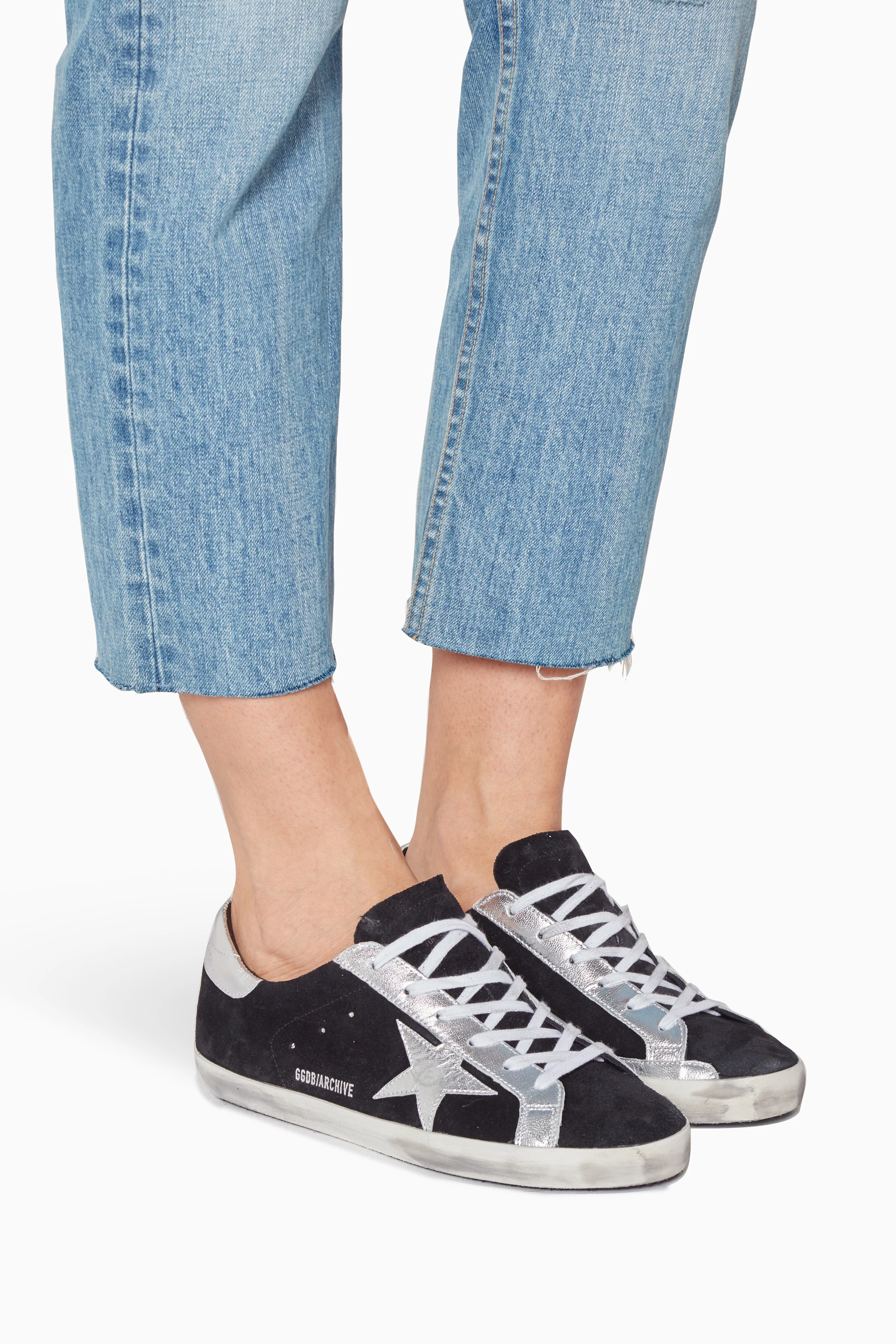 Buy GOLDEN GOOSE Black Black Silver Metallic Suede Low Top Superstar Sneakers For Women Online Ounass Bahrain