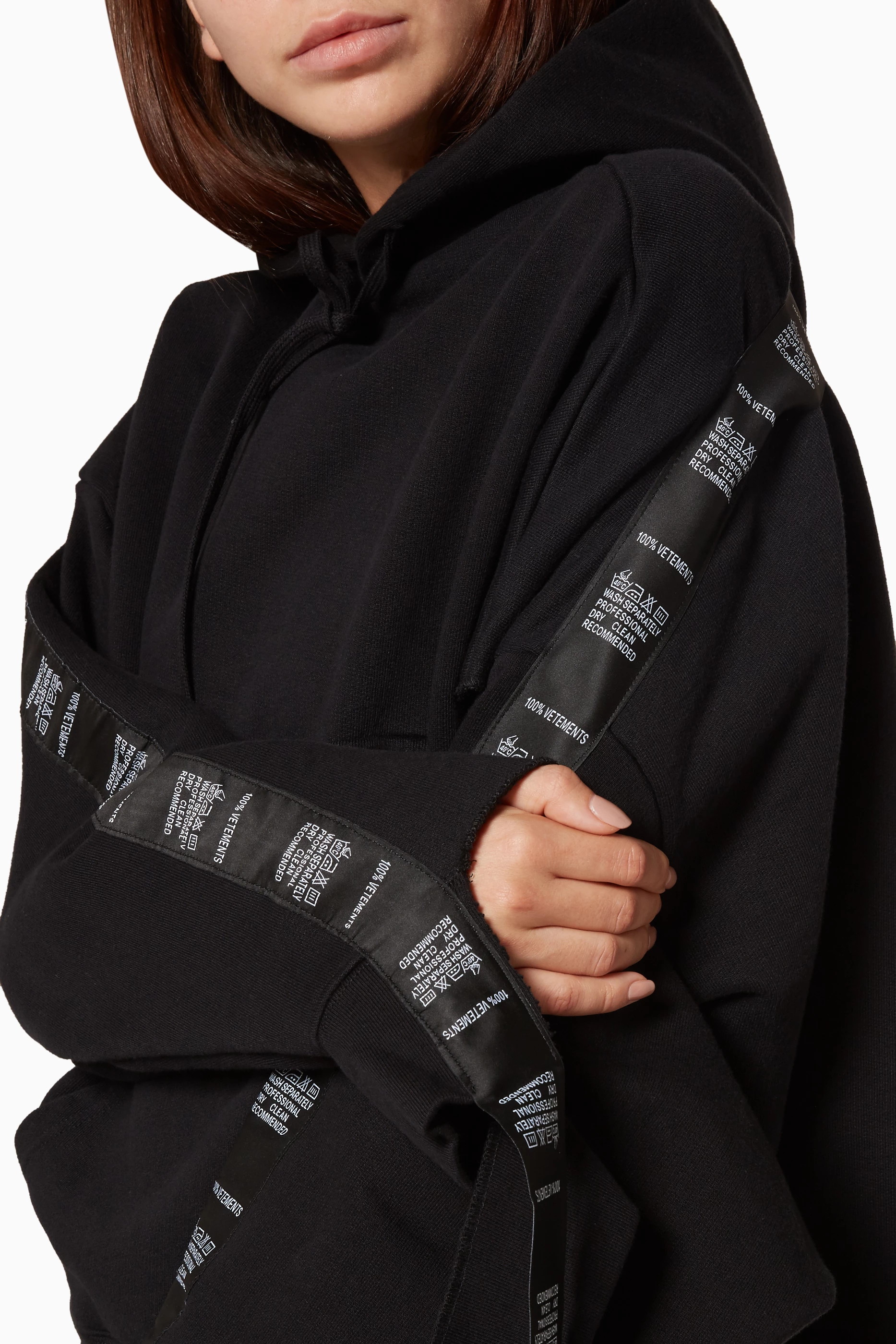 Buy Vetements Black Black Tape Trimmed Hooded Sweatshirt For Women Online Ounass Bahrain