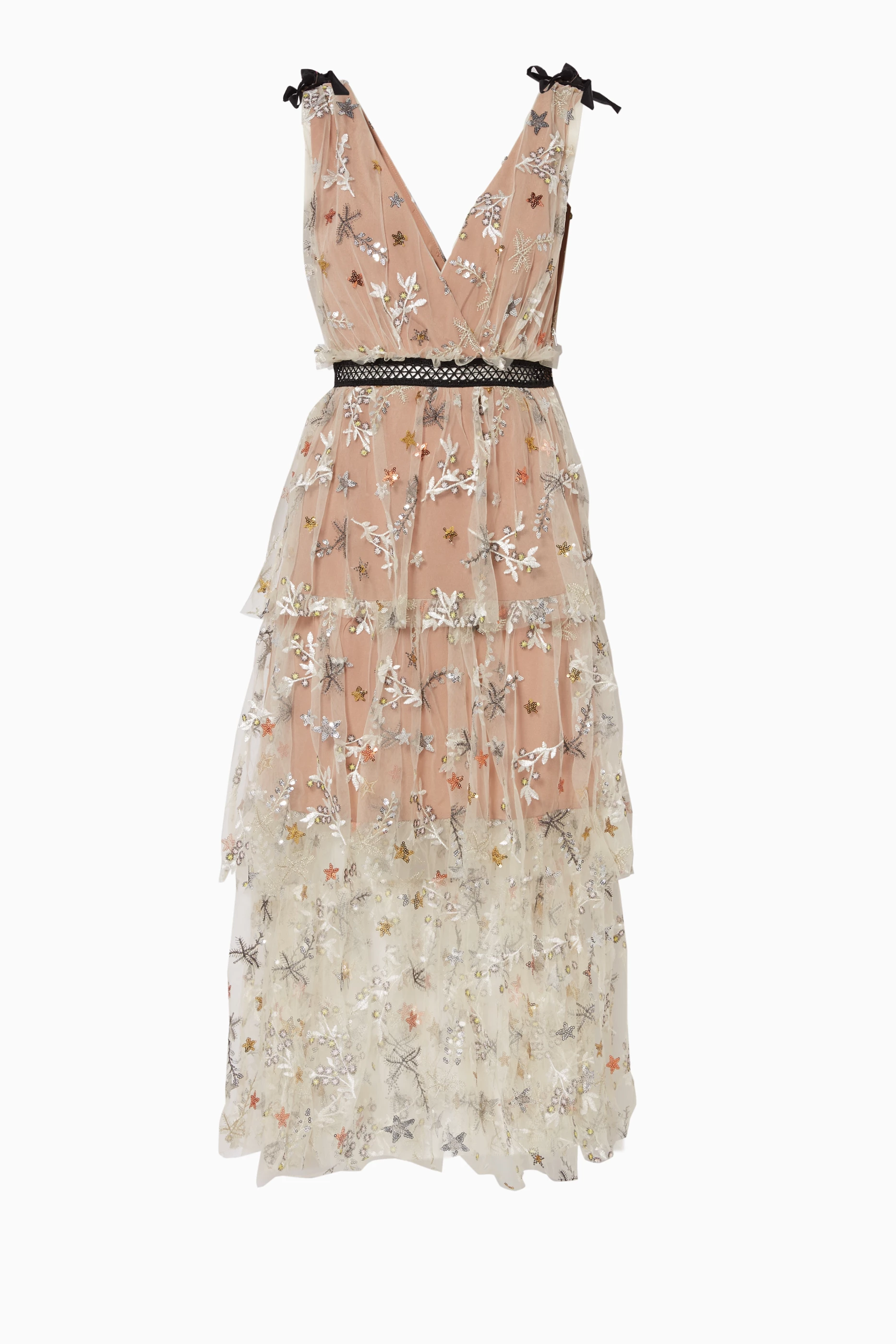 Buy Self Portrait Multicolour Beige Star Mesh Midi Dress For Women Online Ounass Bahrain