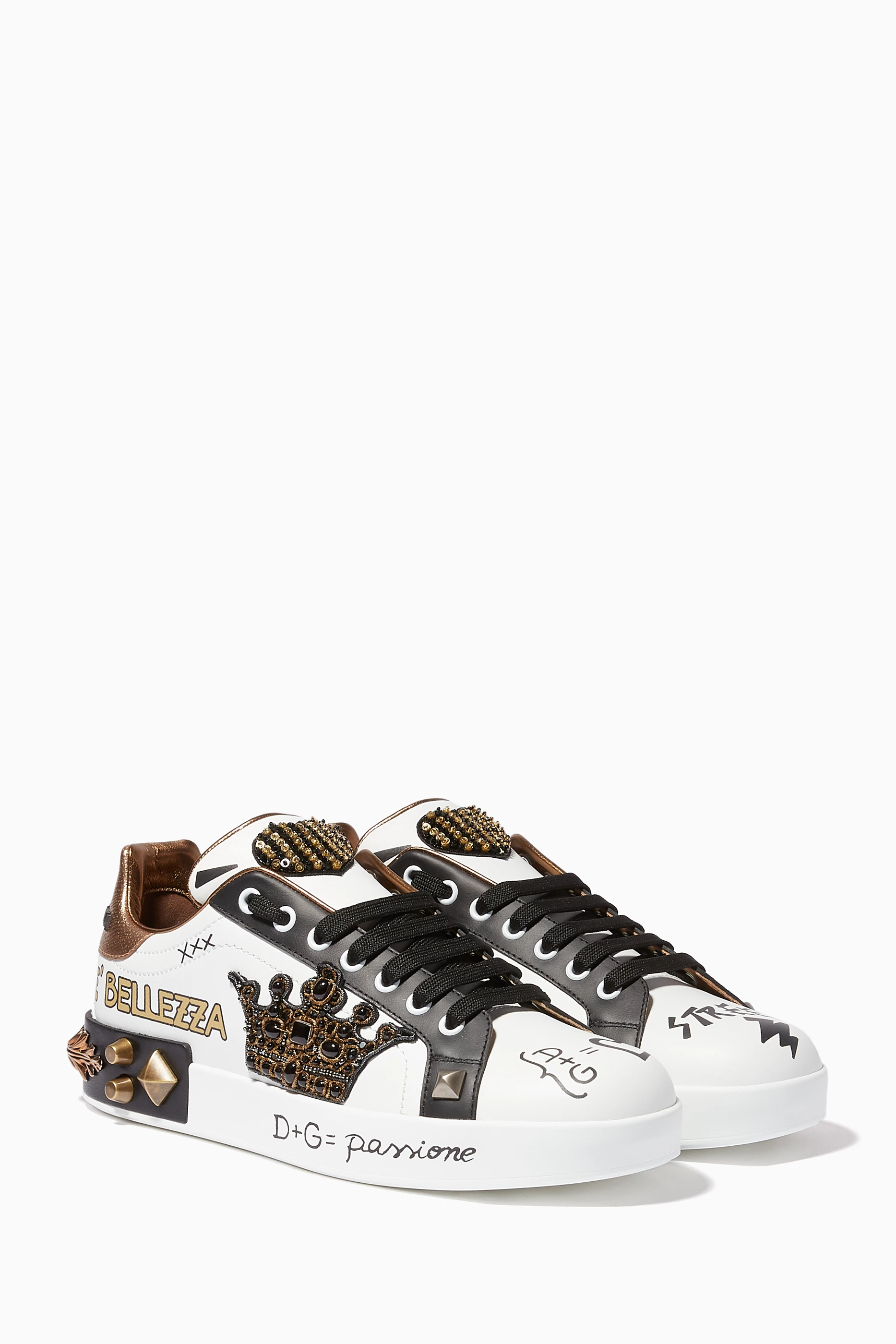 Buy Dolce Gabbana White White Crown Embellished Portofino Sneakers For Women Online Ounass Bahrain