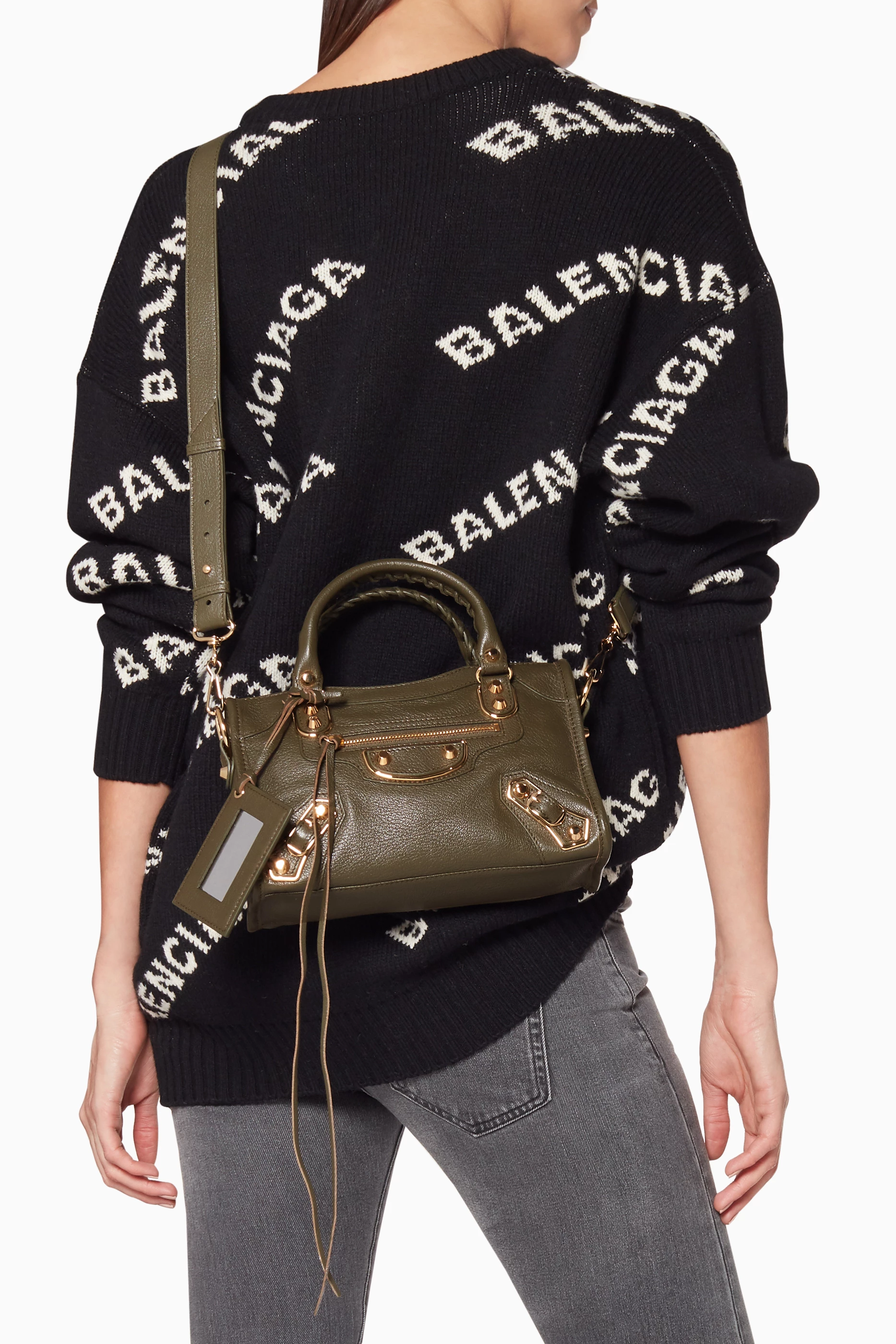 Buy Balenciaga Green Olive Green Mini Classic Metallic Edge City Tote Bag For Women Online Ounass Bahrain