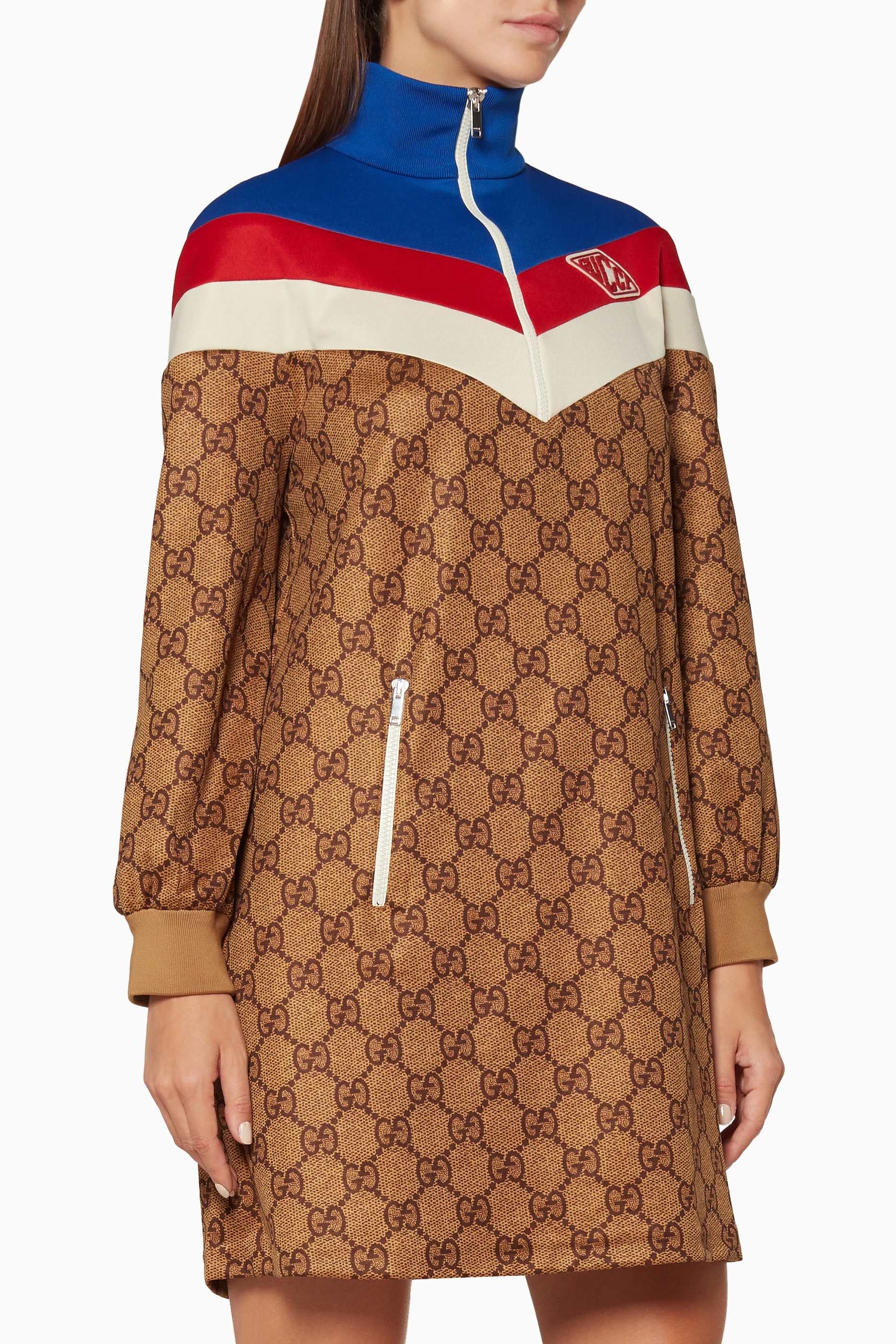 Buy Gucci Neutral Camel-Brown GG Technical Jersey Dress For Women