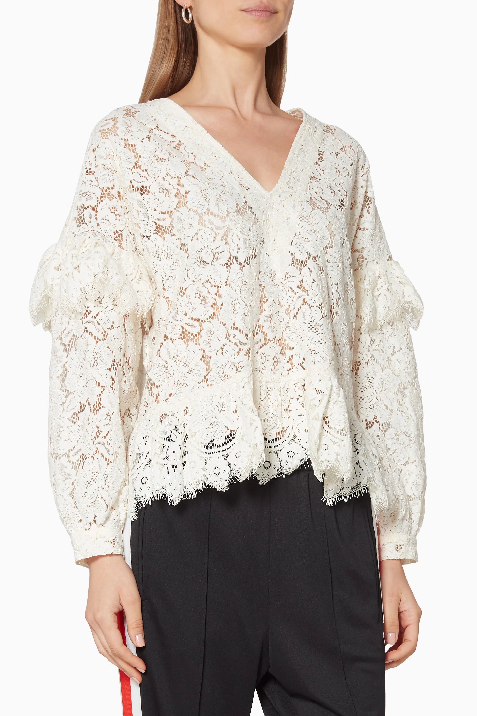 Buy Ganni White Egret Ivory Lace Jerome Blouse For Women Online Ounass Bahrain