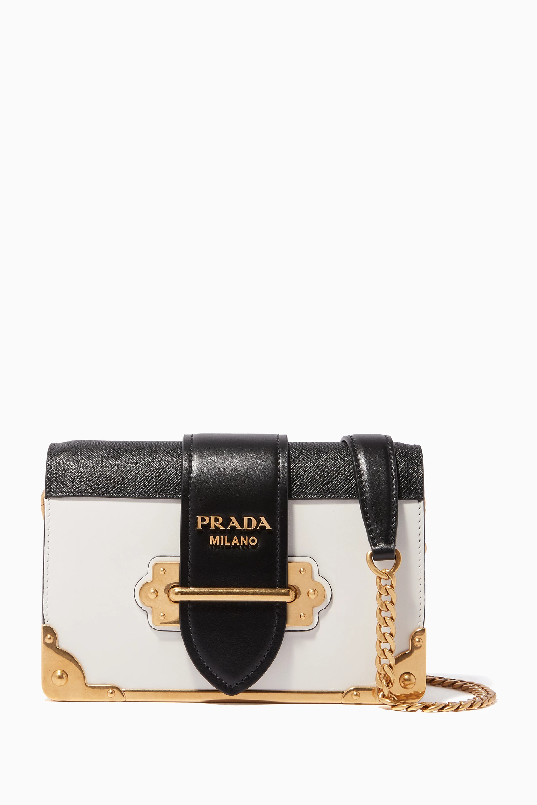 Buy Prada White Black White Mini Cahier Leather Shoulder Bag For Women Online Ounass Bahrain