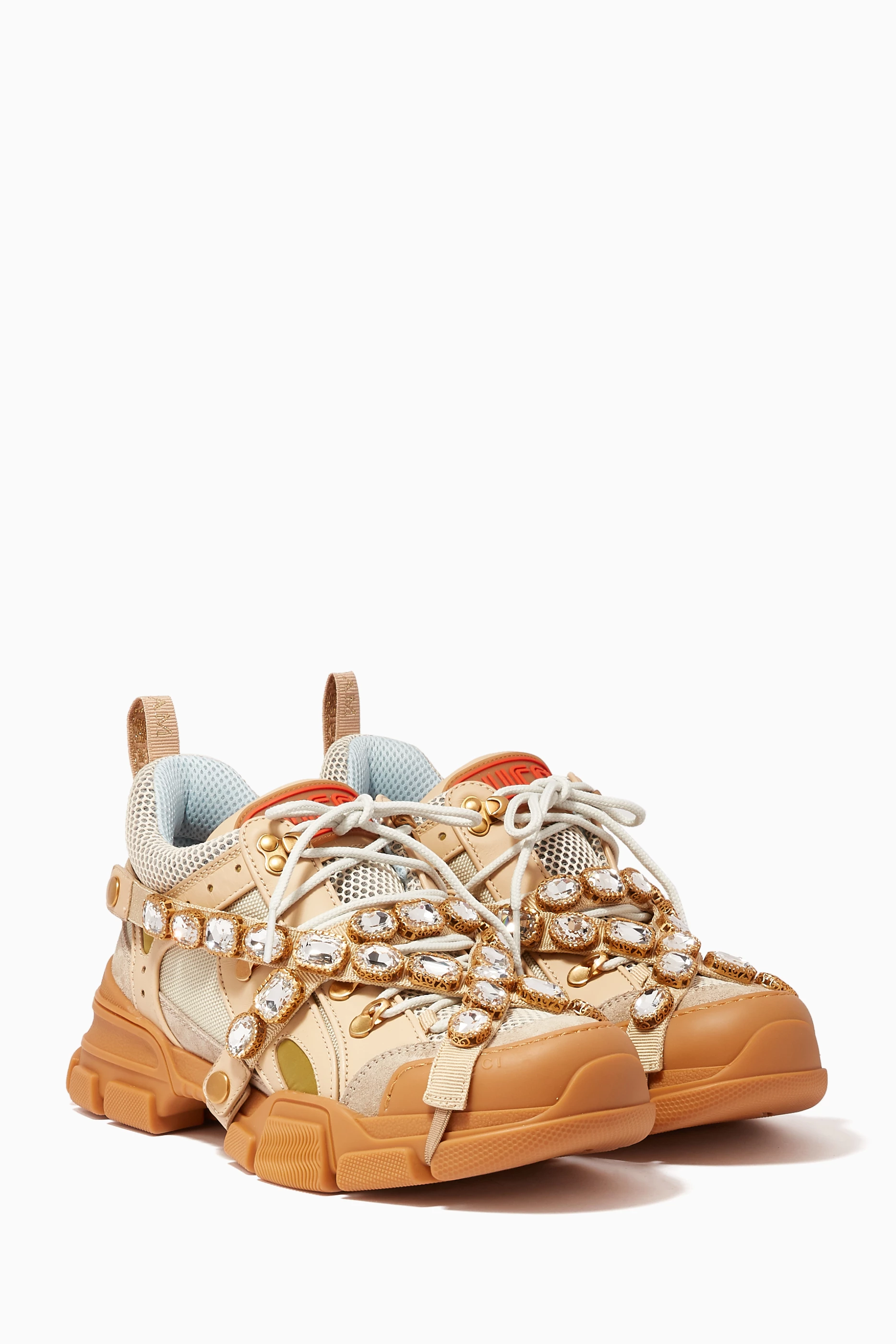 Buy Gucci Neutral Beige Removable Crystal Flashtrek Sneakers For Women Online Ounass Bahrain