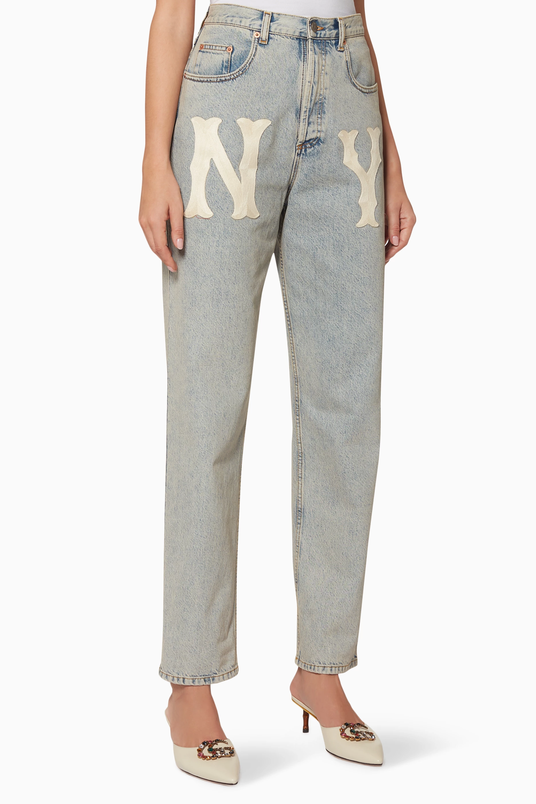 Buy Gucci Blue Light-Blue NY Yankees™ Straight-Leg Jeans For Women