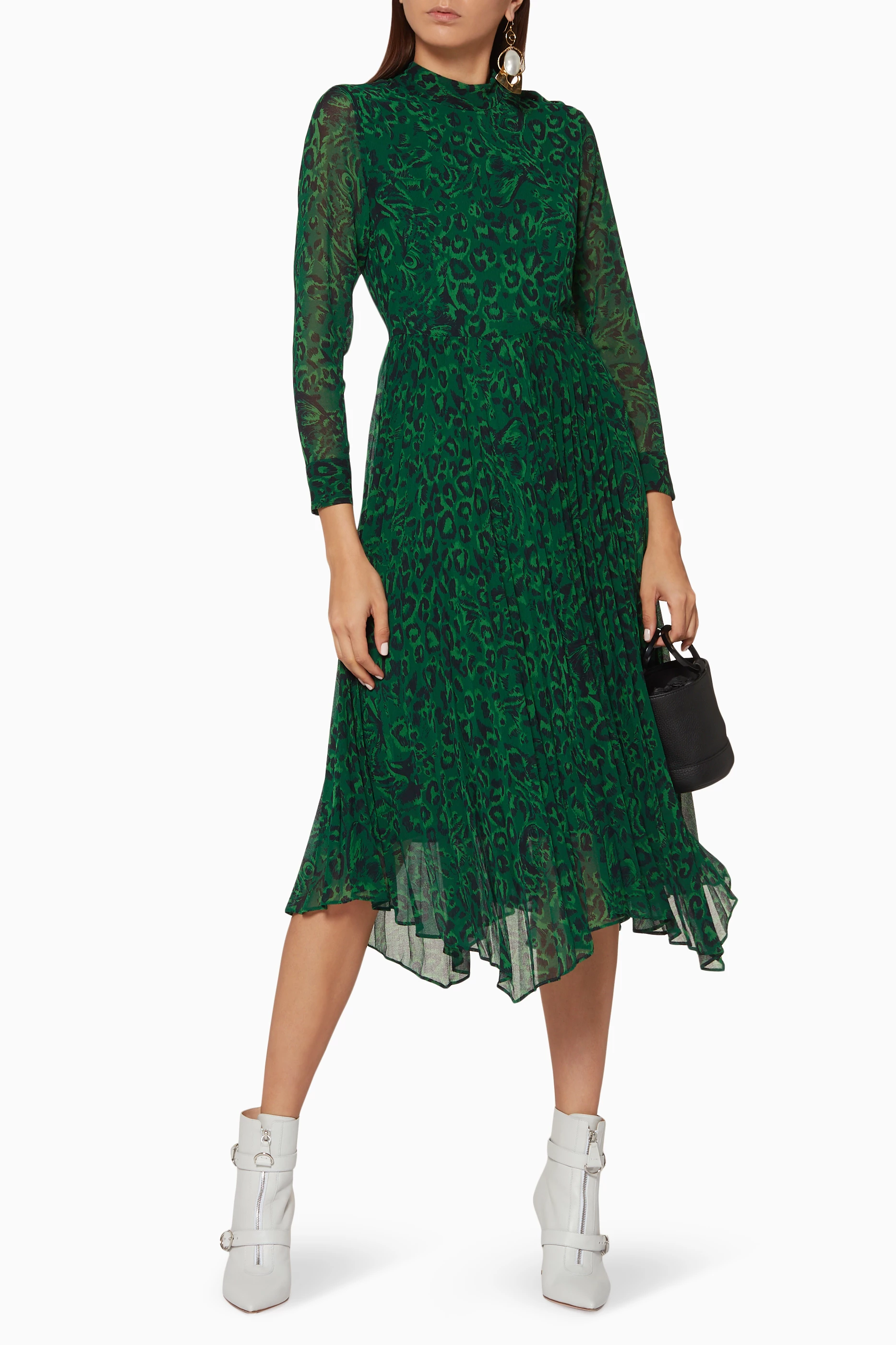 Buy WHISTLES Green Green Jungle Cat Pleated Dress For Women Online Ounass Bahrain