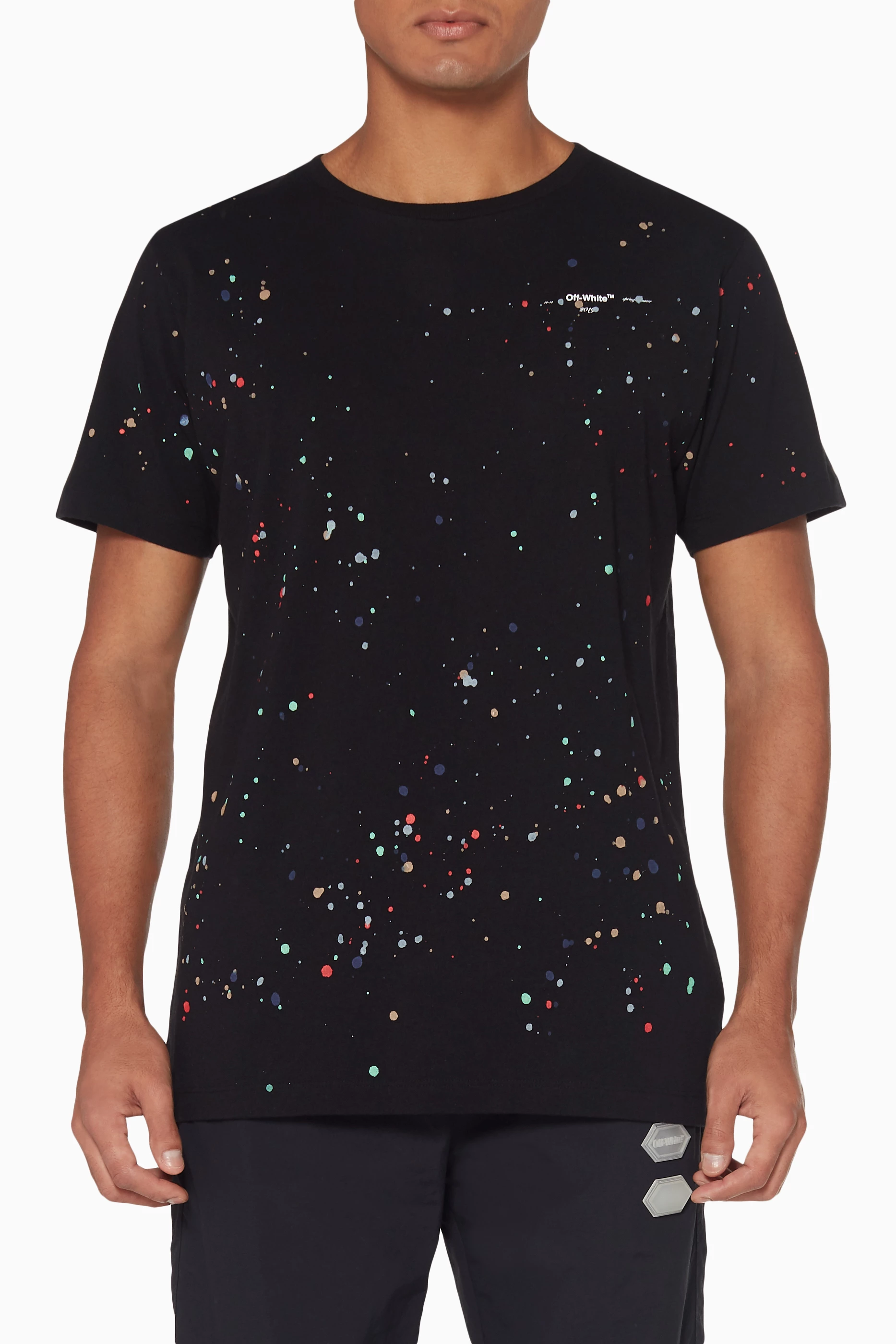 Buy Off White Black Black Paint Splatter T Shirt For Men Online Ounass Bahrain
