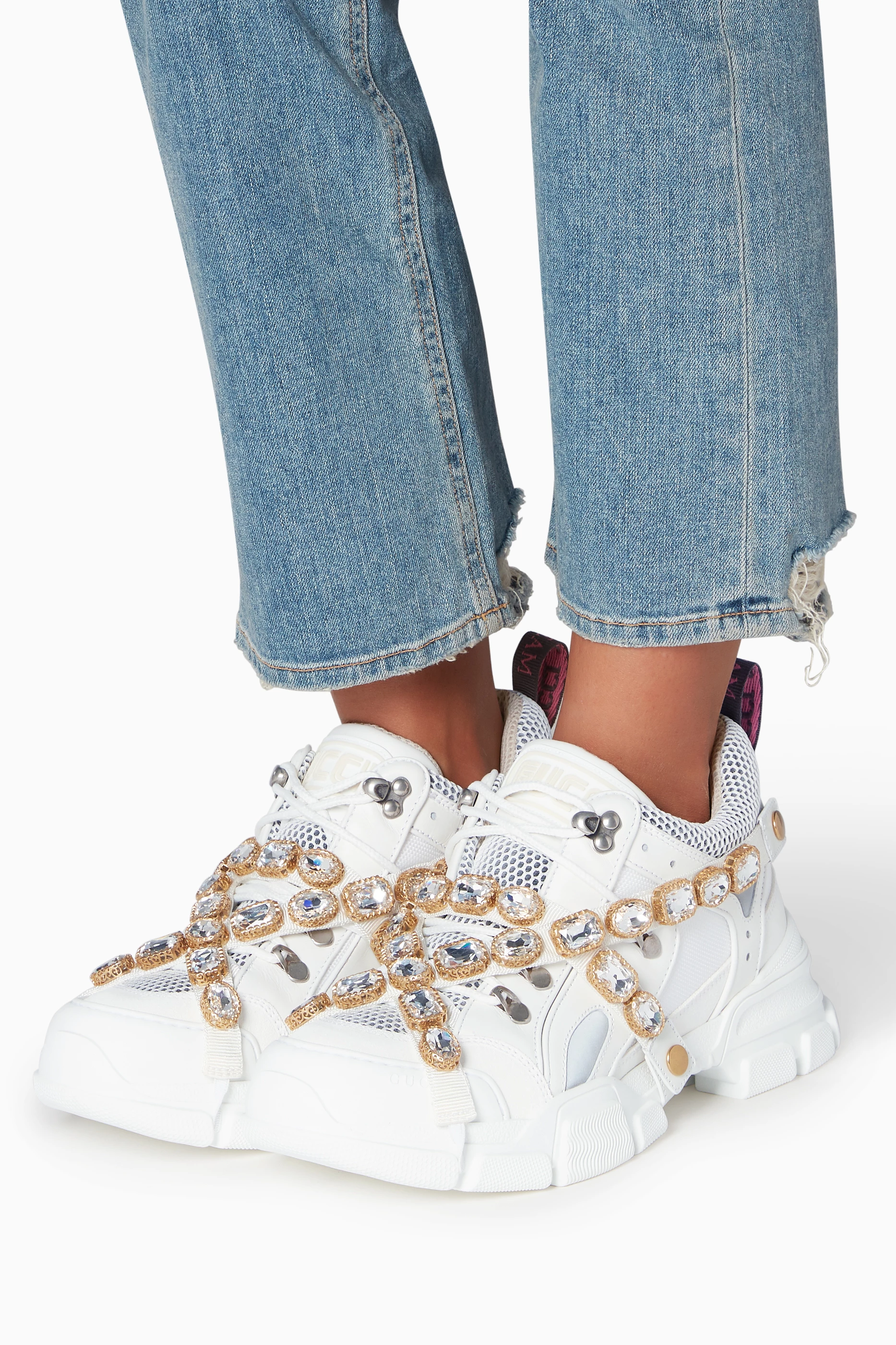 Buy Gucci White White Flashtrek Crystal Sneakers For Women Online Ounass Bahrain