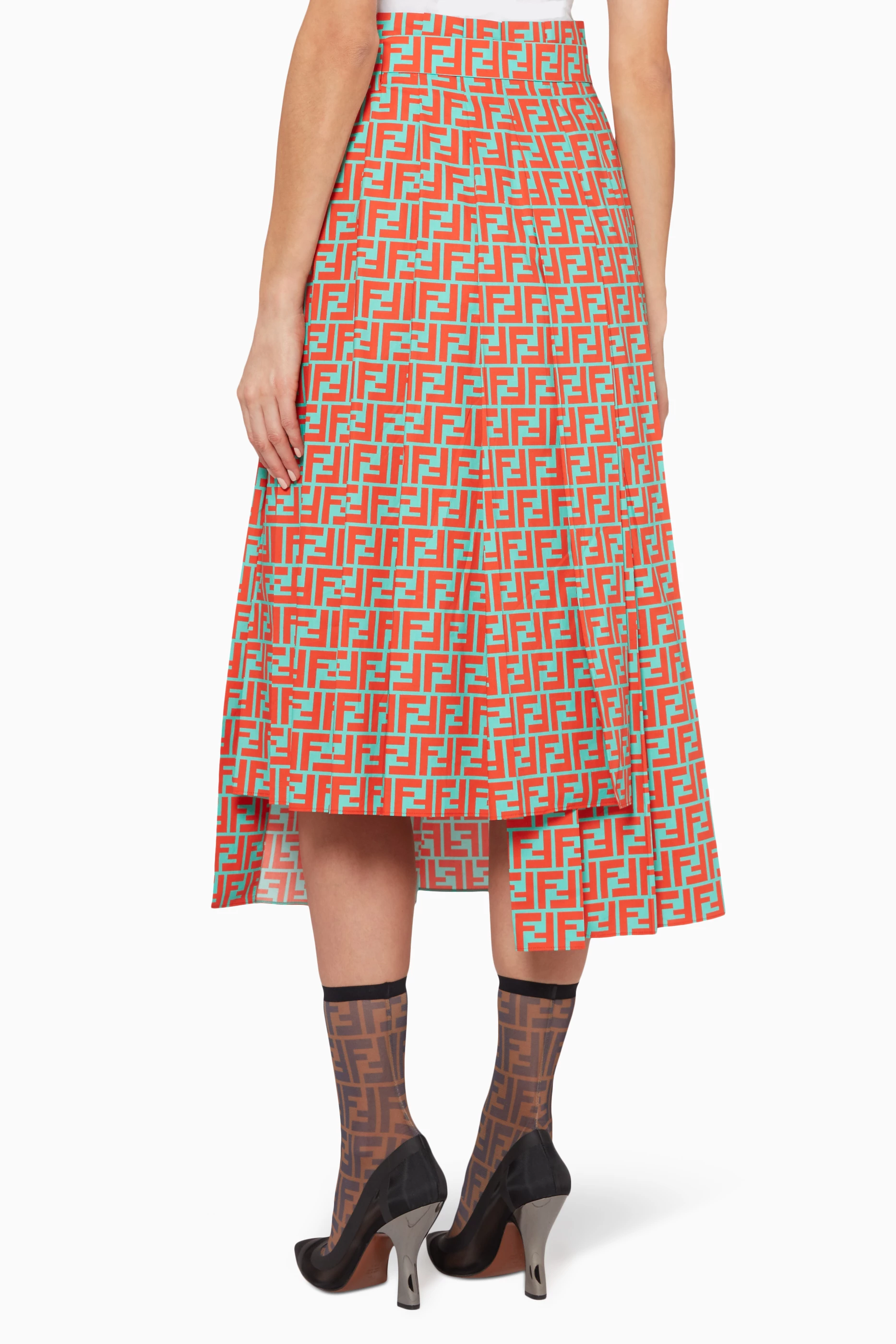 Buy Fendi Red Aquamarine Orange FF All Over Midi Skirt For Women Online Ounass Bahrain