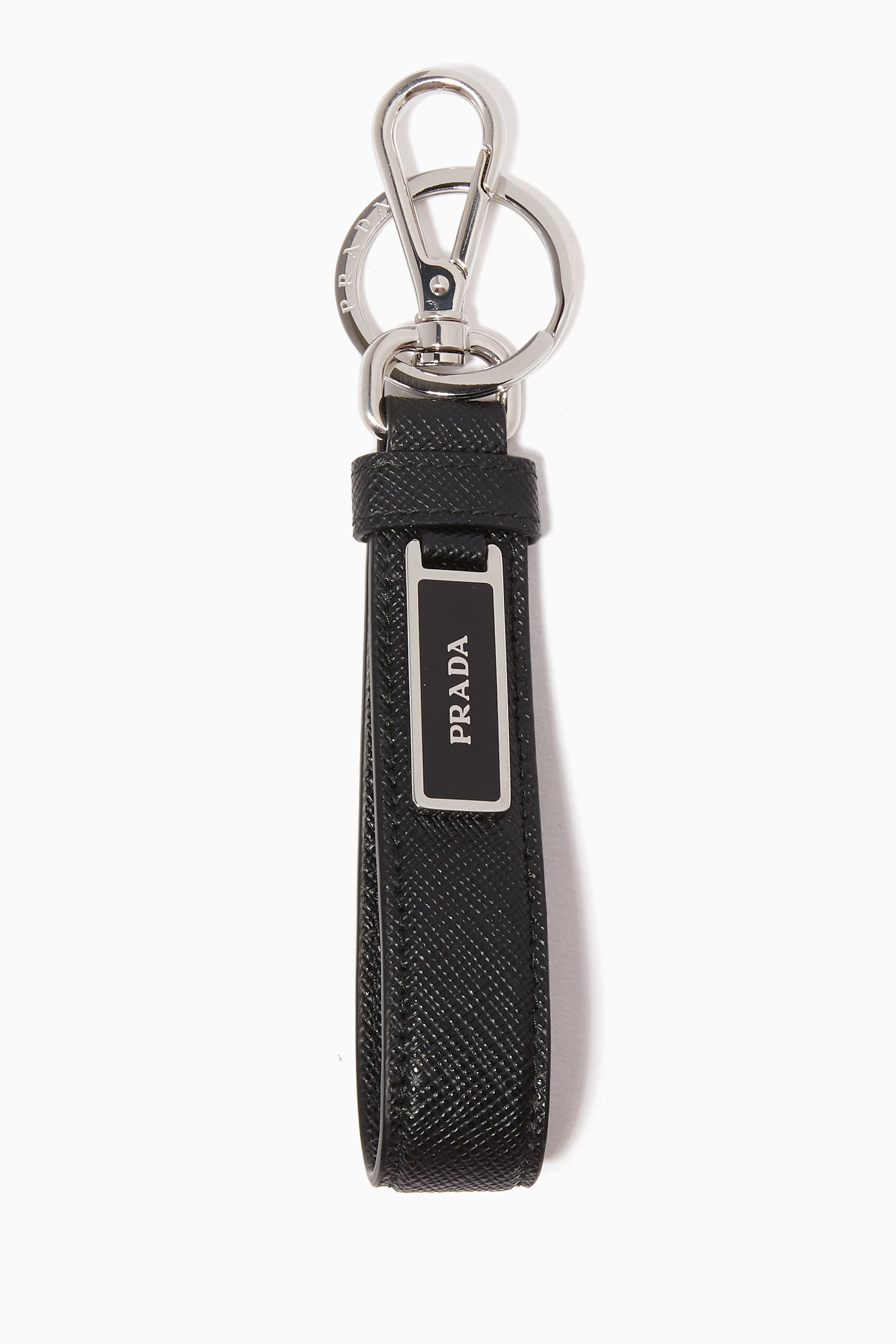 Buy Prada Black Black Saffiano Leather Key Ring For Men Online Ounass Bahrain