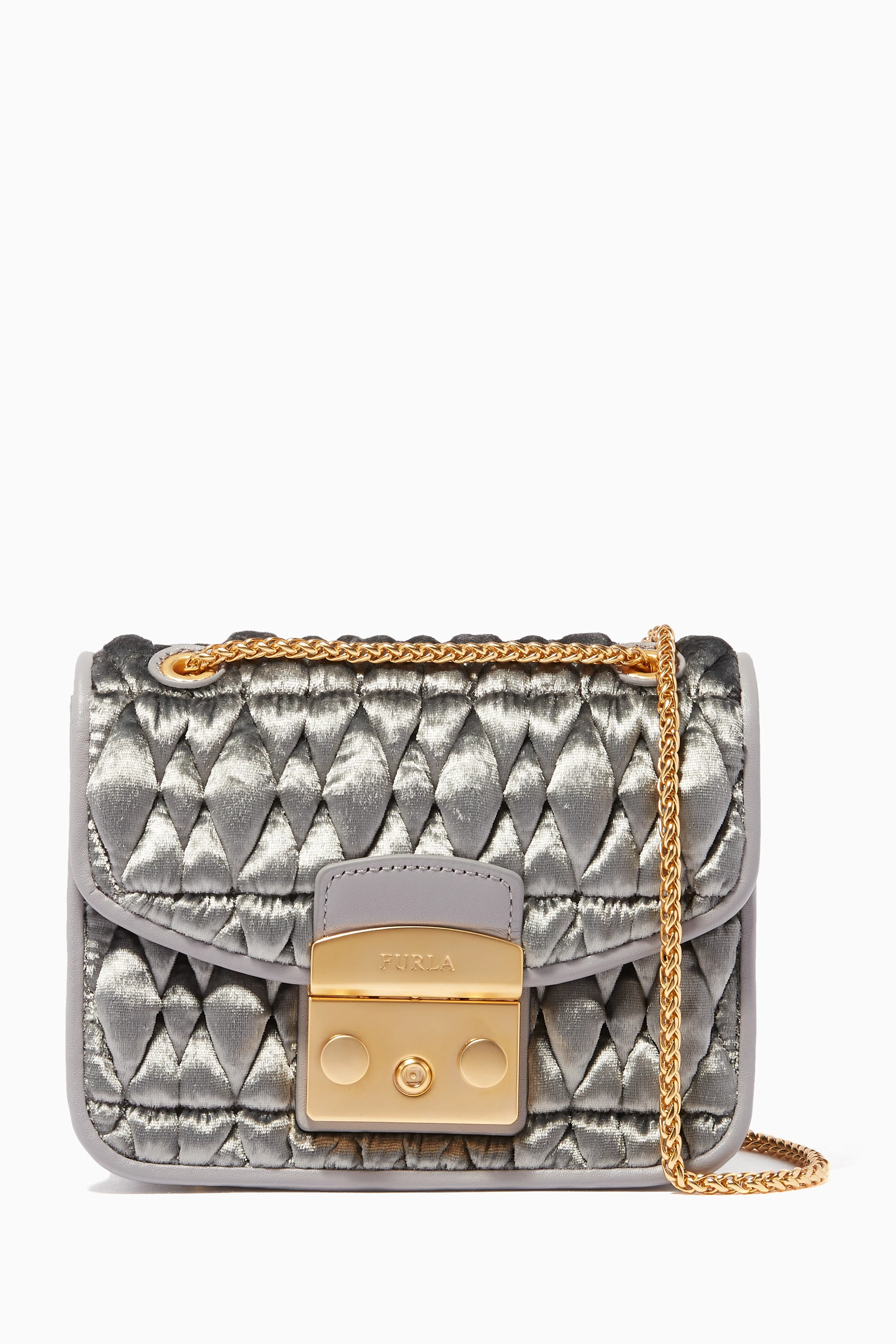 Buy Furla Grey Grey Quilted Velvet Metropolis Cometa Mini Cross Body Bag For Women Online Ounass Bahrain