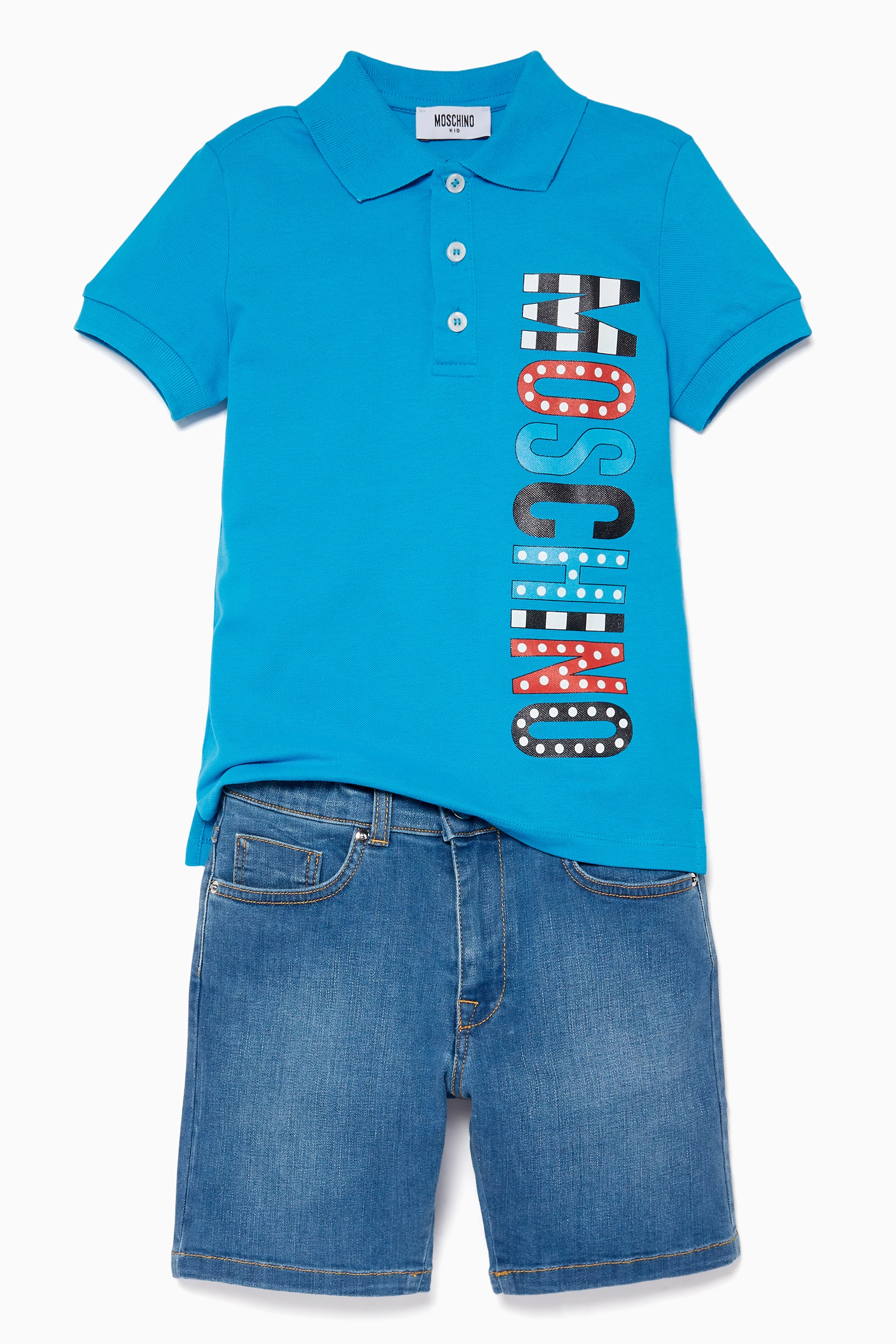 Buy Moschino Blue Blue Logo Print Polo Shirt For Girls Online