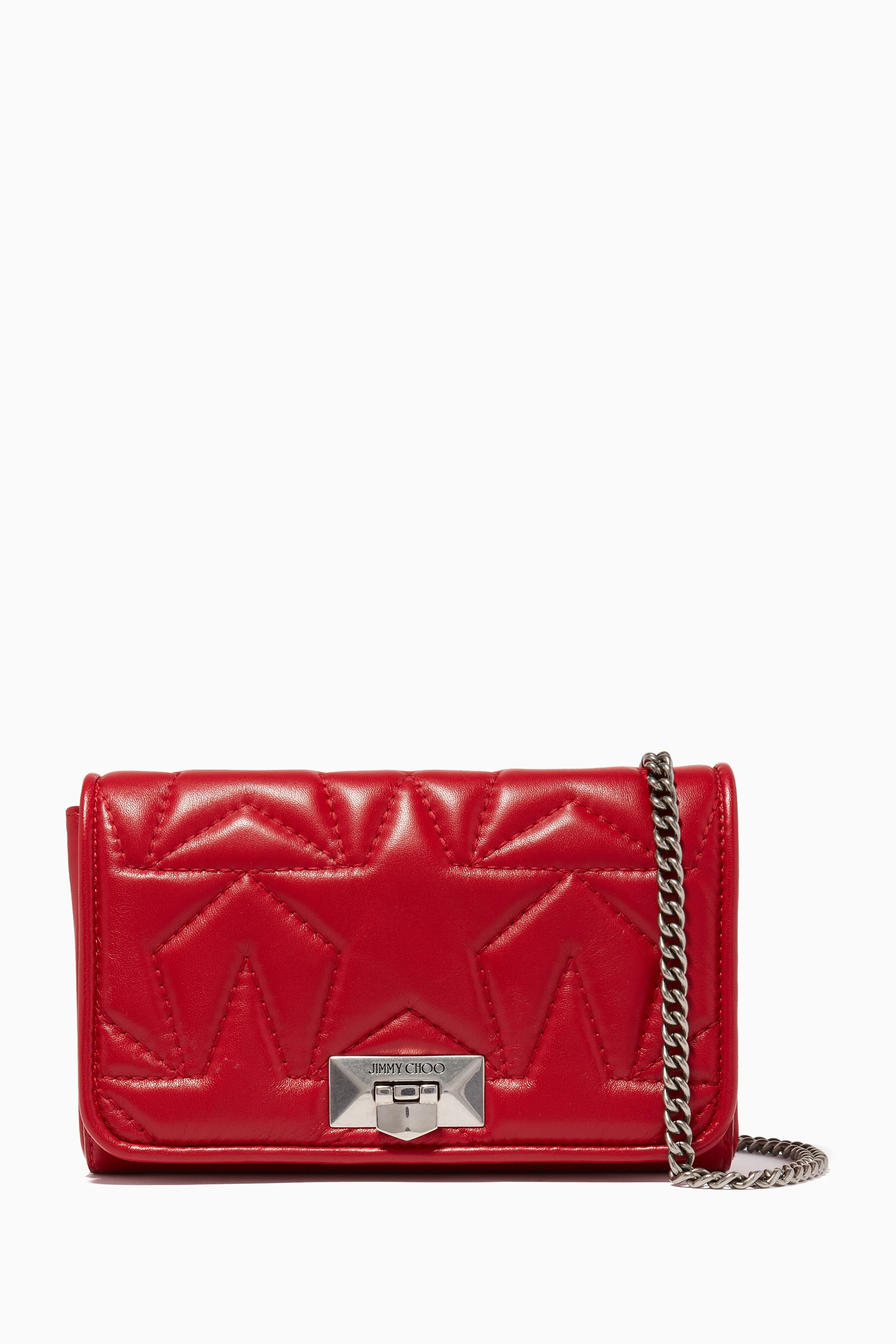 Buy Jimmy Choo Red Helia Leather Clutch Bag For Women Online Ounass Bahrain