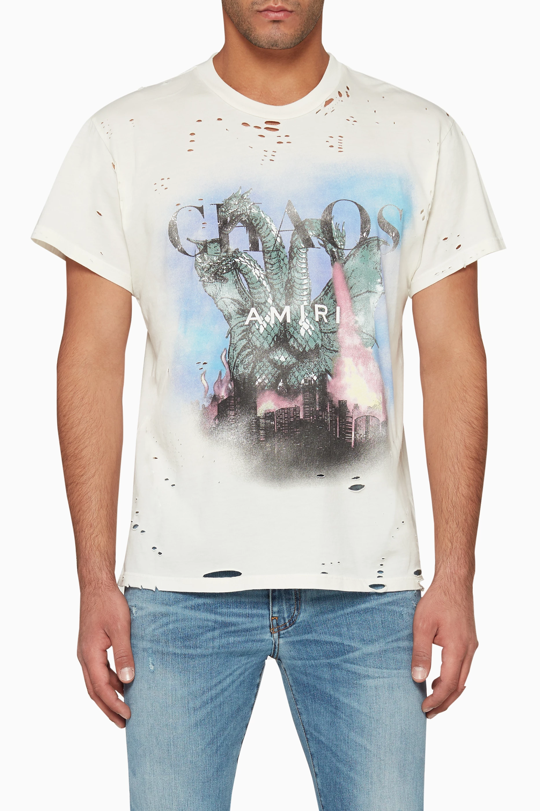 Buy Amiri White Chaos City Dragon Print T shirt For Men Online Ounass Bahrain