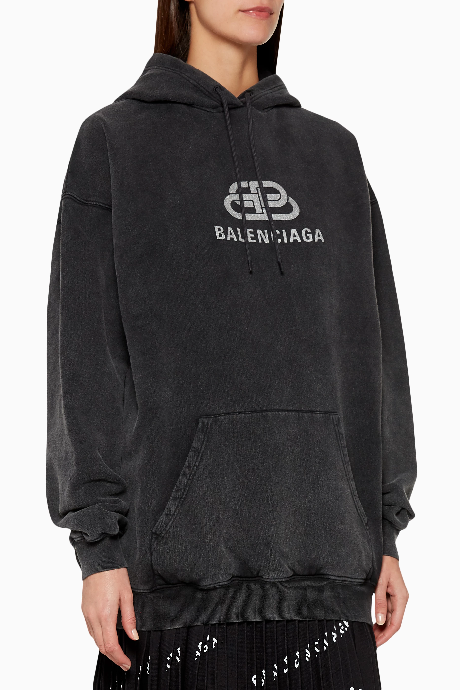 Buy Balenciaga Grey Washed Logo Print Hoodie For Women Online Ounass Bahrain