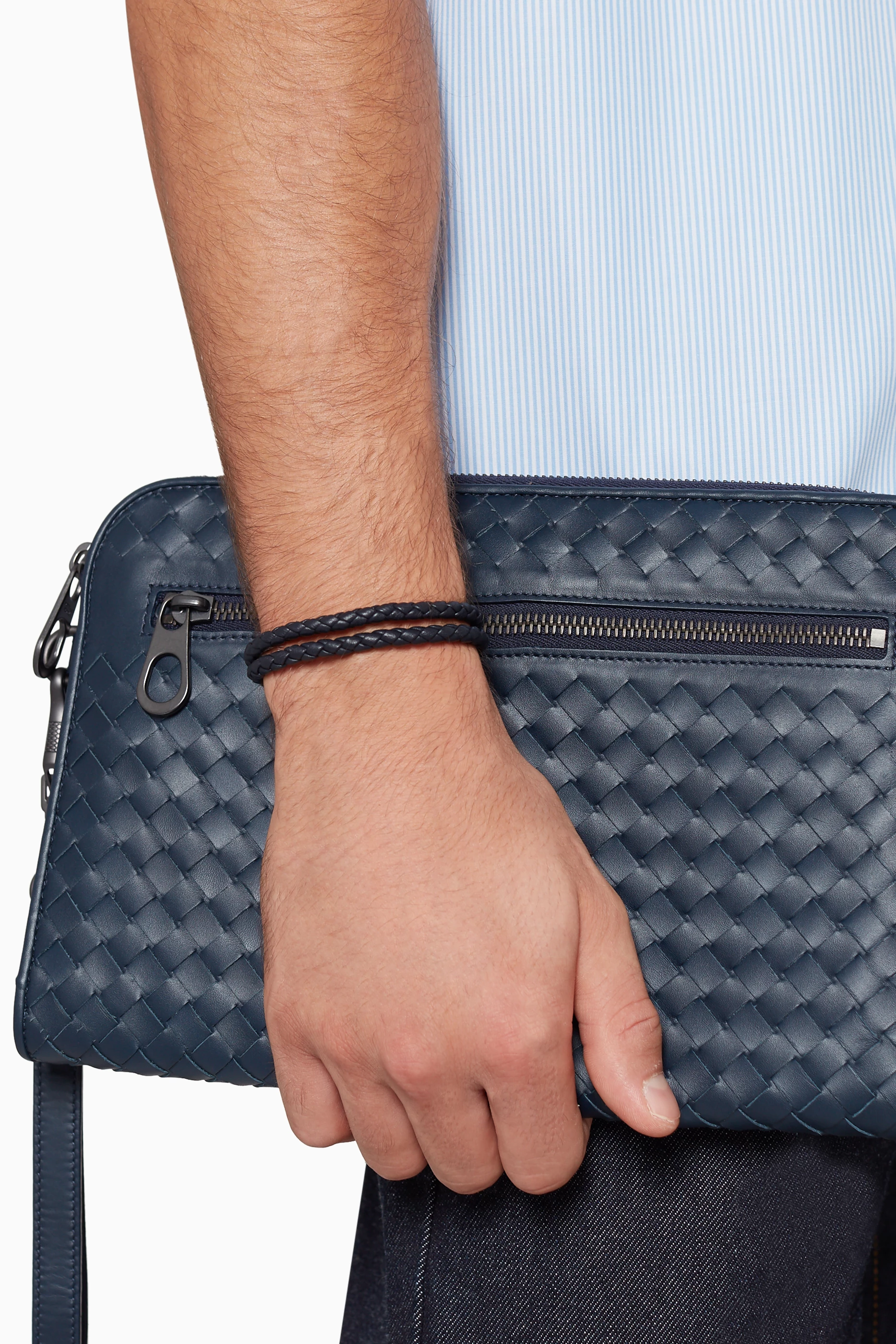 Buy Bottega Veneta Blue Intrecciato Leather Bracelet For Men Online Ounass Bahrain