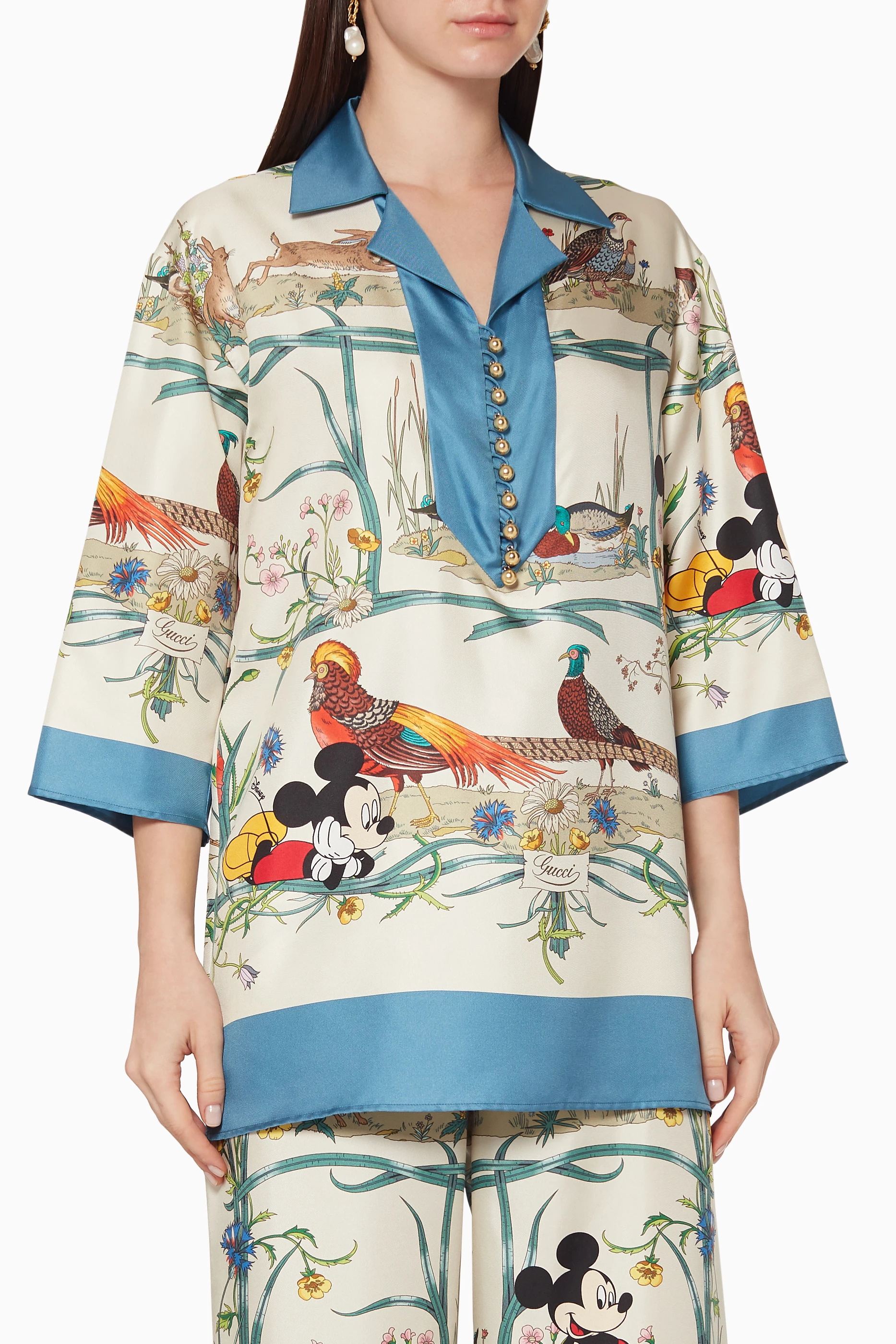 Buy Gucci Blue x Disney Mickey Mouse Silk Shirt For Women Online Ounass Bahrain