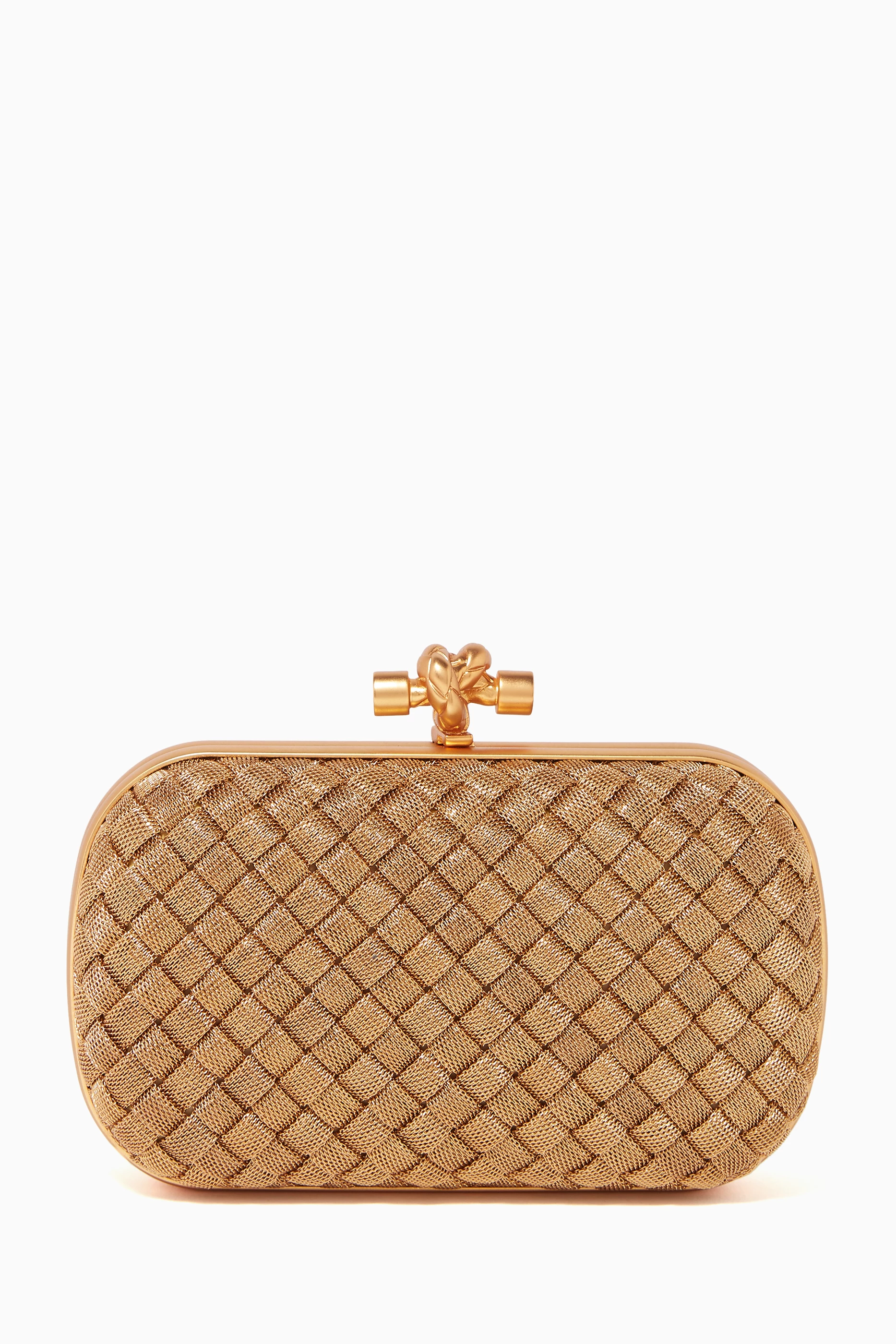 Buy Bottega Veneta Gold Knot Intrecciato Metal Clutch Bag For Women Online Ounass Bahrain
