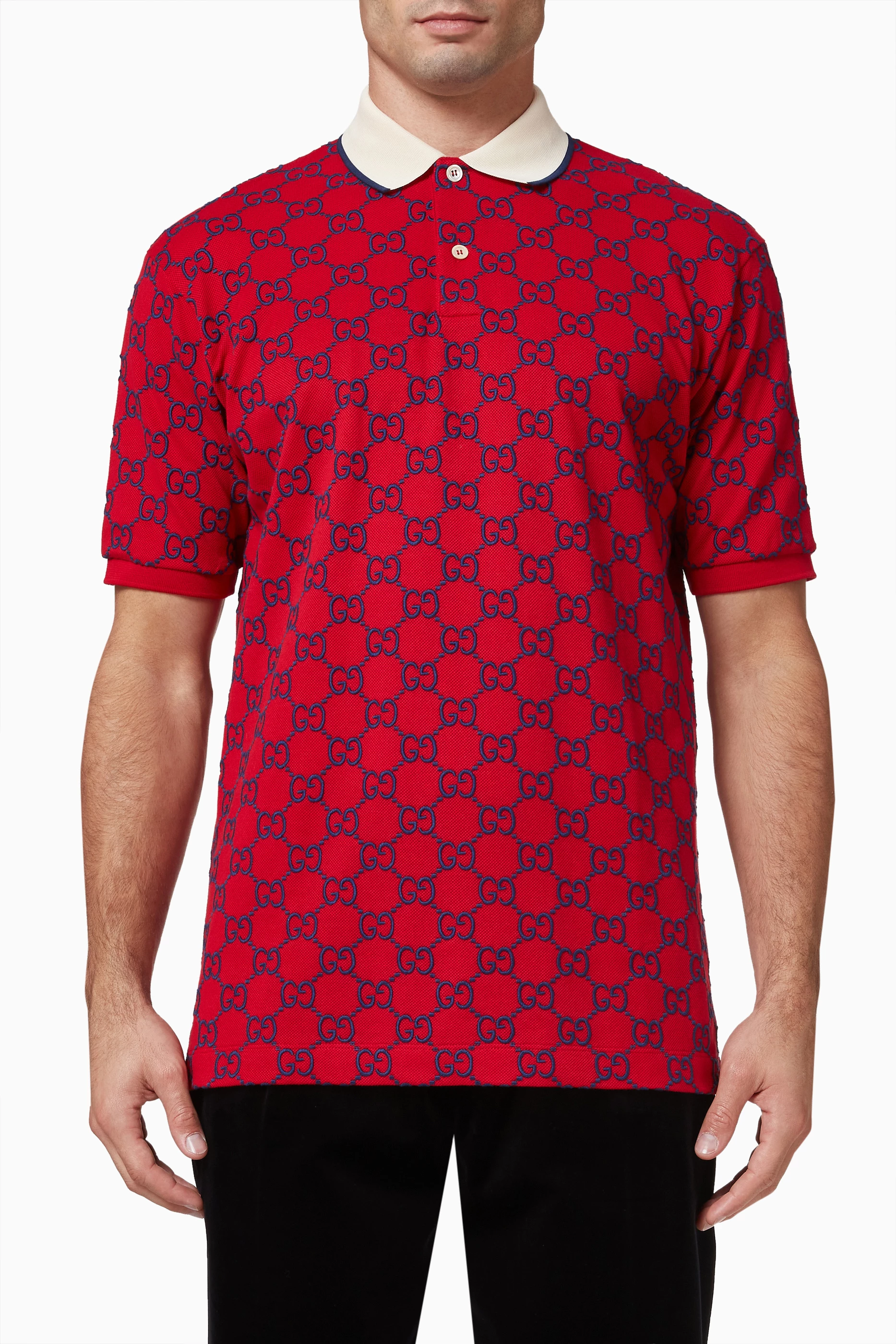 Buy Gucci Red Polo T Shirt in GG Stretch Cotton For Men Online Ounass Bahrain