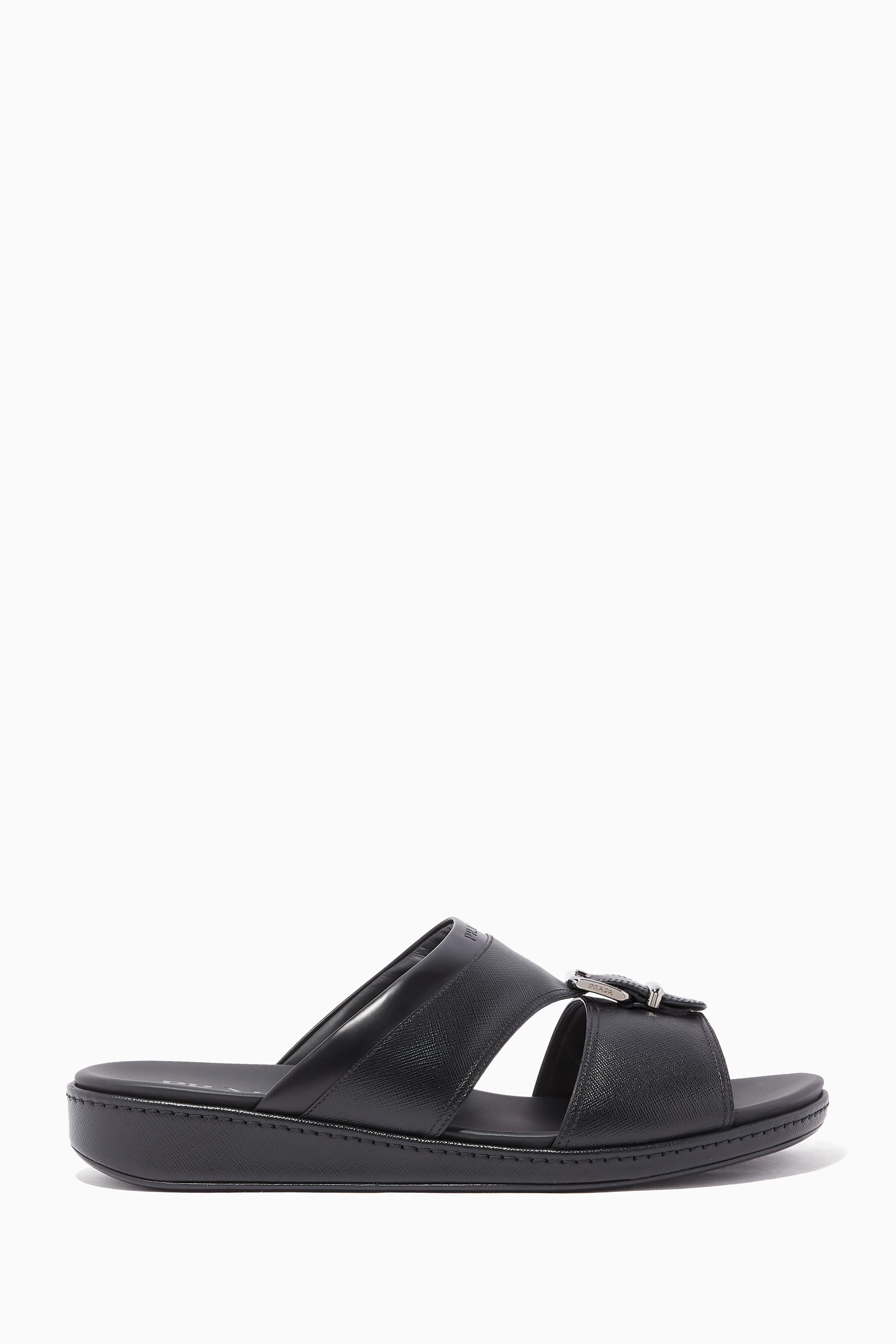 Buy Prada Black Saffiano Leather Sandals For Men Online Ounass Bahrain