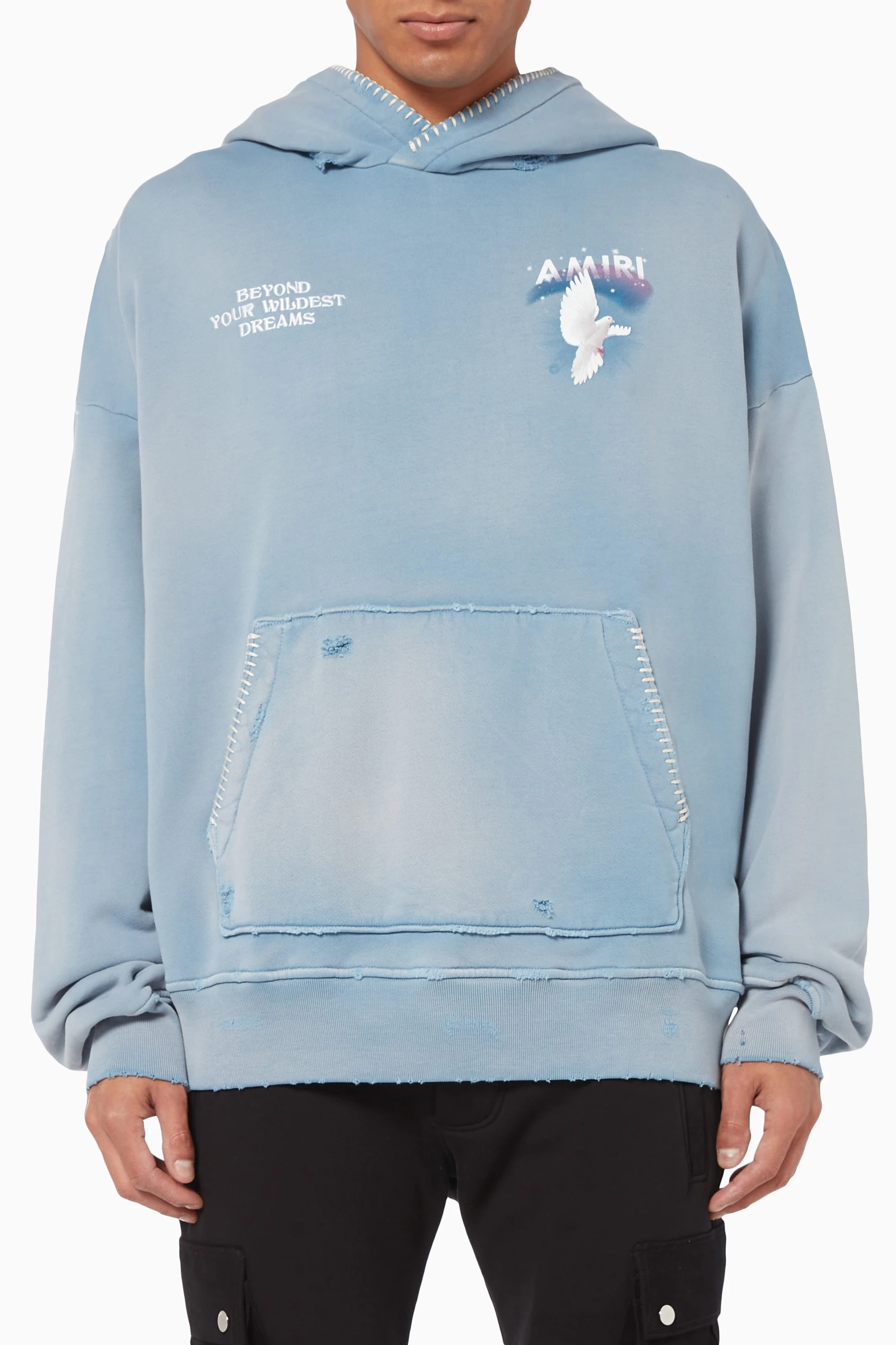 Buy Amiri Blue Eternal Dove Oversized Hoodie For Men Online Ounass Bahrain