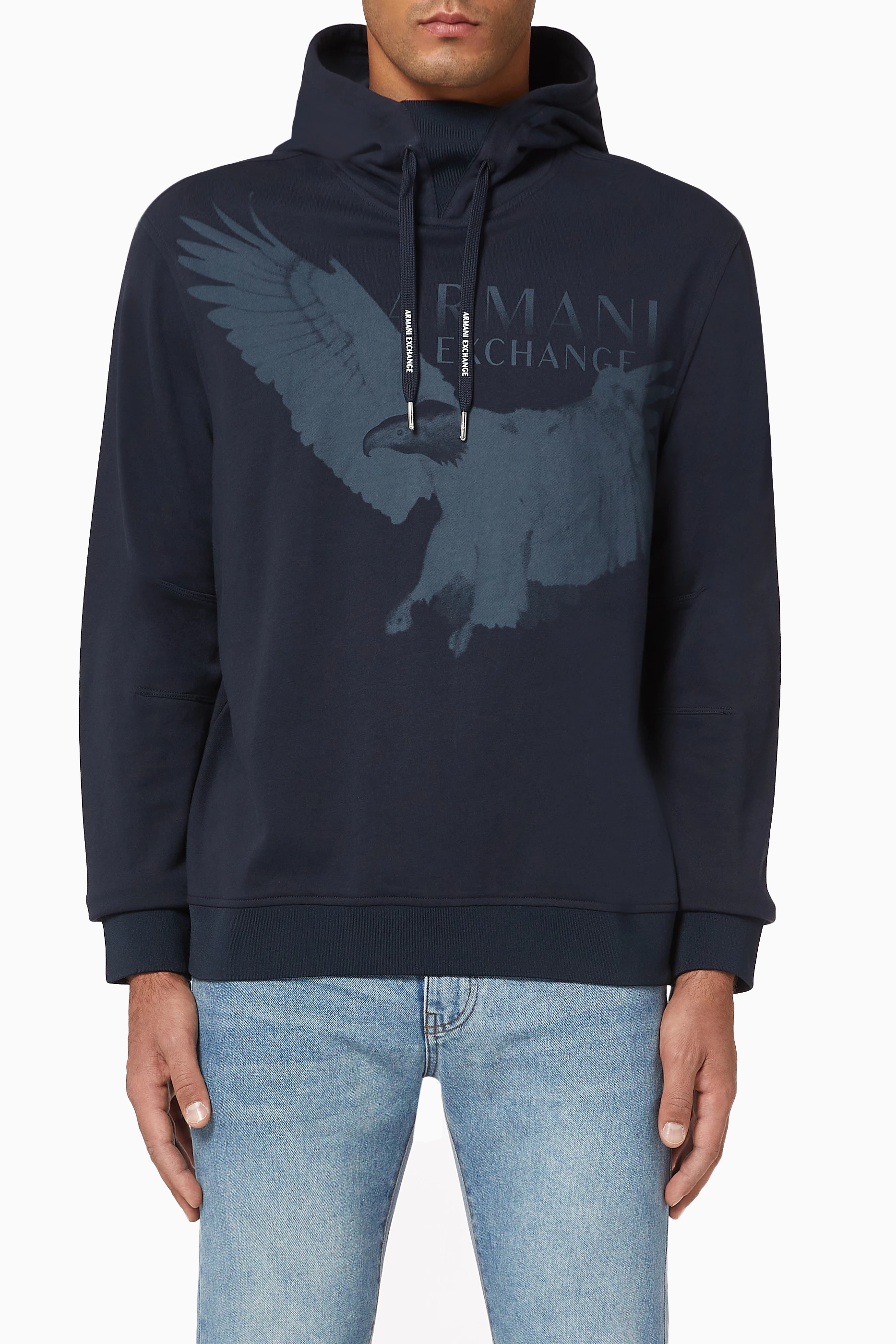 Buy Armani Exchange Blue Eagle Logo Jersey Hoodie For Men Online Ounass Bahrain